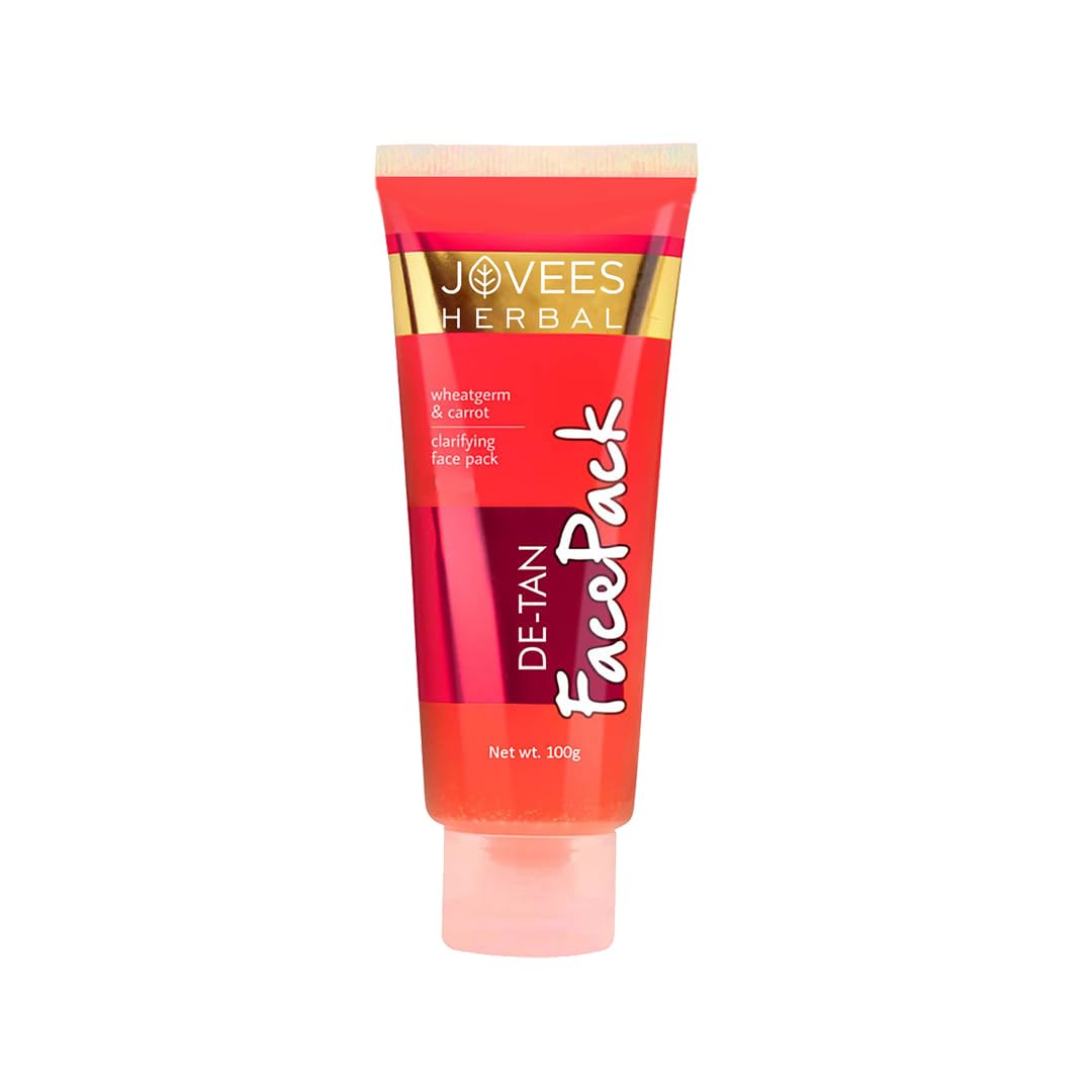 Jovees Herbal De-Tan Face Pack with Wheat Germ & Carrot | Natural Tan Removal & Skin Brightening Treatment | 100% Herbal, Paraben & Alcohol Free | 100g | Perfect for Sun-Damaged Skin & Post-Vacation Glow Recovery