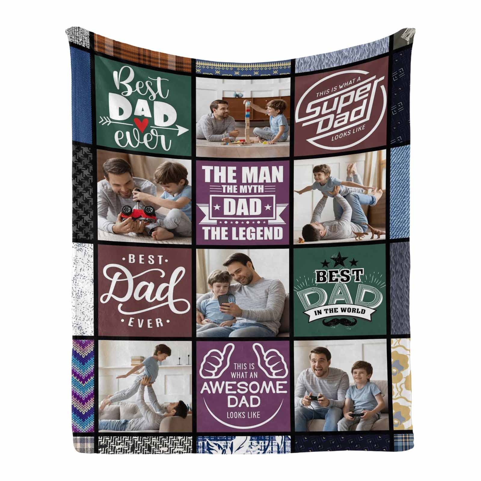Personalized Photo Collage Throw Blanket - Custom Father's Day & Birthday Gift for Dad from Daughter or Son - 60x80 Inch Soft Fleece Blanket - Perfect for Home Decor, Couch, Bed & Special Occasions