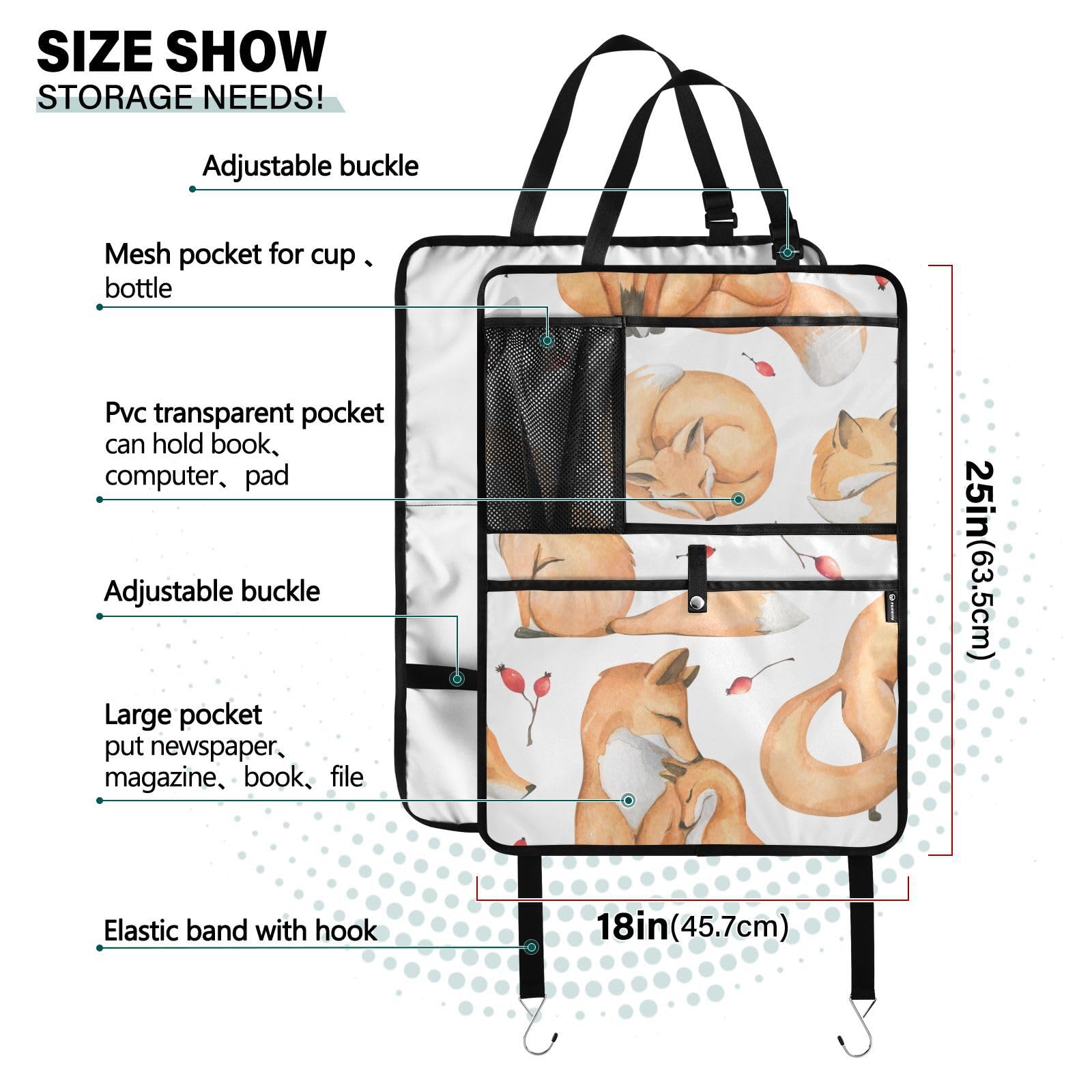**Aflyko Cute Fox & Red Leaf Car Seat Back Organizer with Pockets - Kick Mat & Backseat Protector for Travel, 1 Pack - Perfect for Road Trips & Family Car Rides**