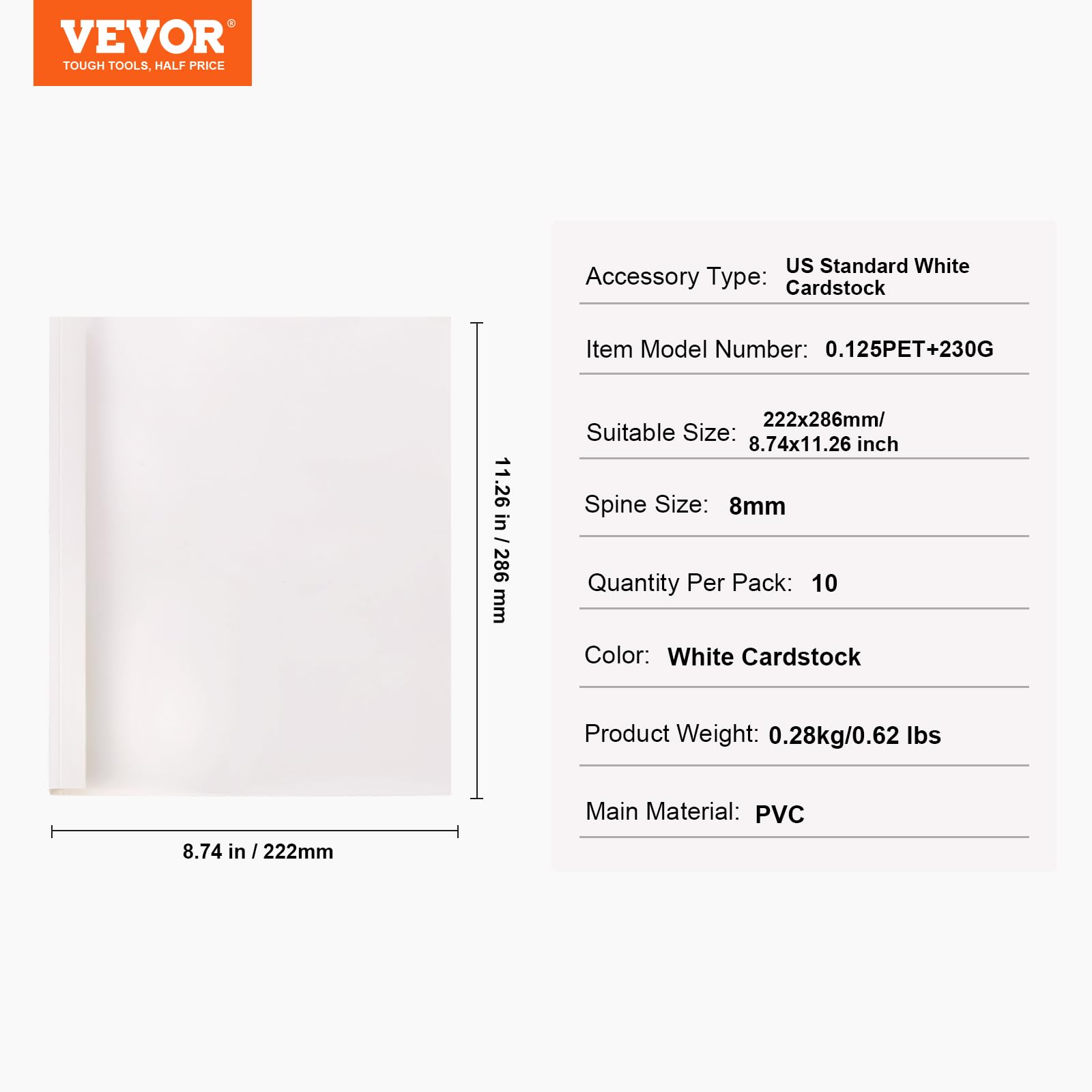 VEVOR 10 Pack Thermal Binding Covers - 5/16