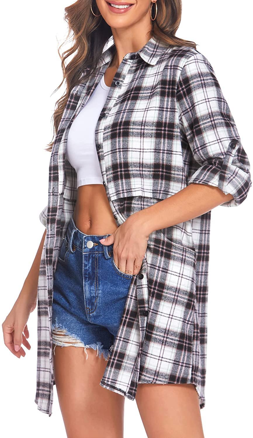 Women's Plaid Shirt Jacket - Casual Long Sleeve Button Down Shacket Coat Blouse Top for Fall & Winter | Perfect for Outdoor Activities, Work & Everyday Wear
