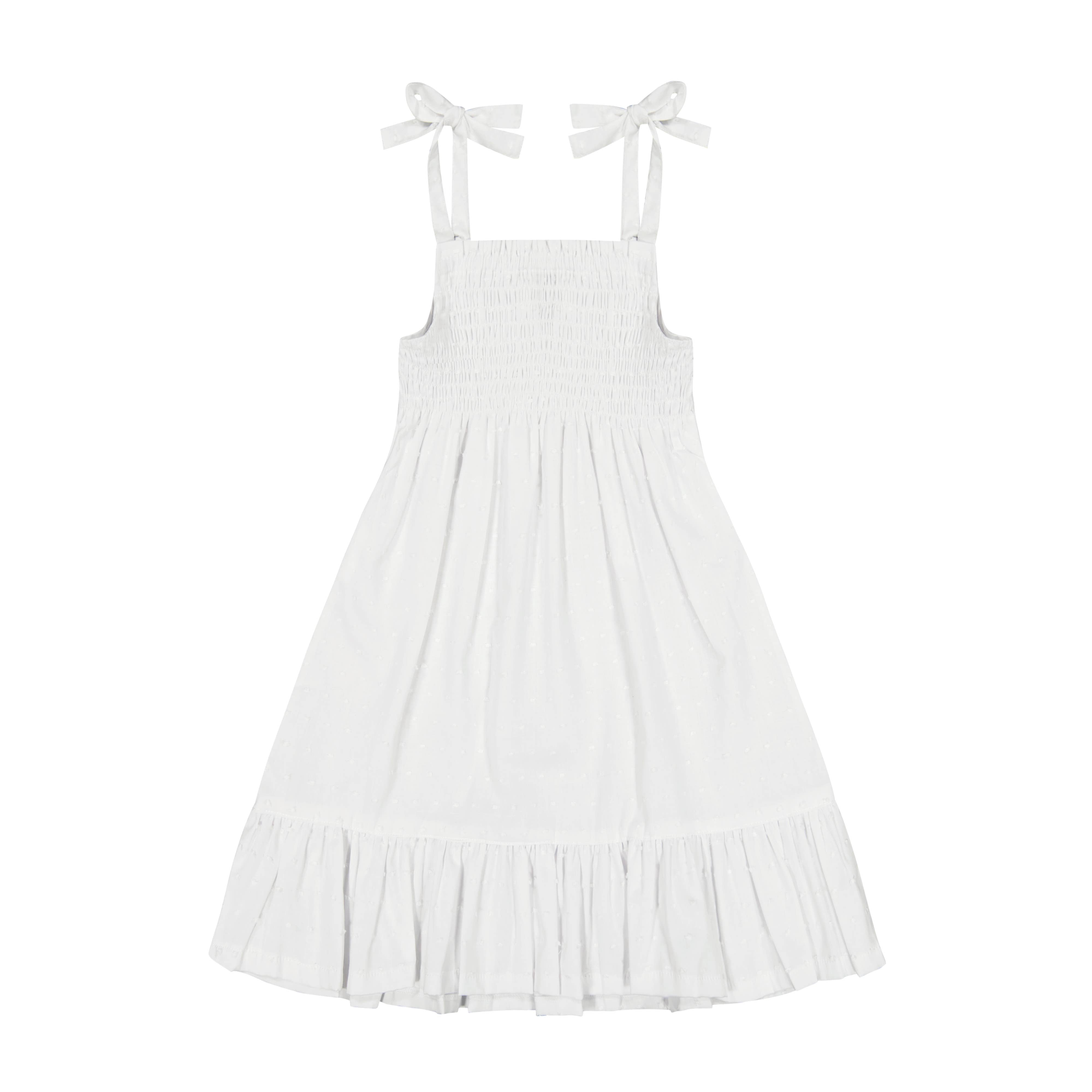 India Shoulder Tie Sundress - White Swiss Dot Floral Summer Dress for Women | Beach, Vacation, and Casual Wear