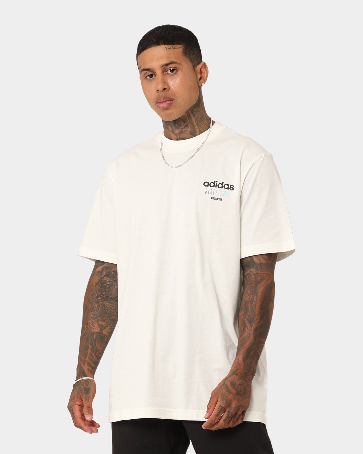 Adidas Streetball Graphics T-Shirt for Men - Off White Cotton Casual Tee - Streetwear Fashion for Basketball & Urban Style