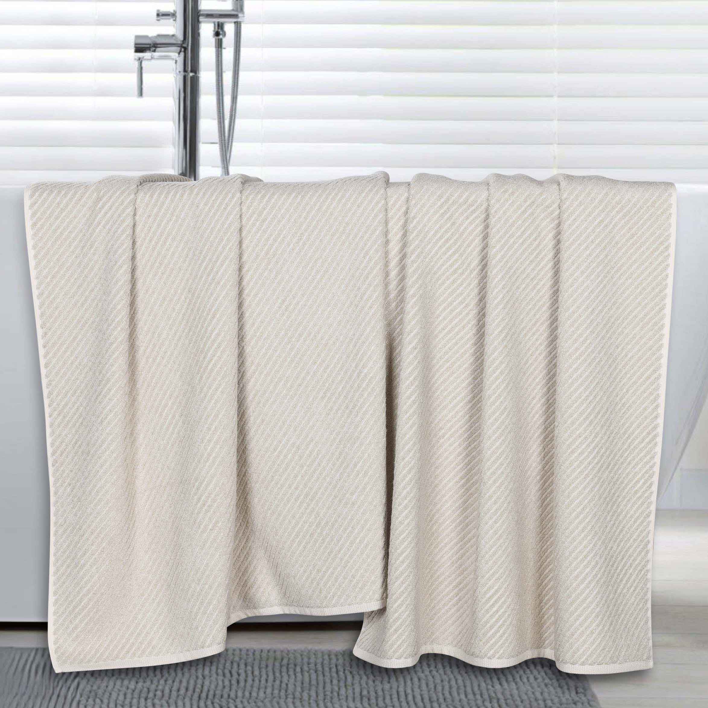 Amelia Cotton Blend Diagonal Stripes Bath Towels Set of 2 - Ultra Soft & Absorbent Large Bath Sheets for Spa, Beach & Luxury Bathroom Decor