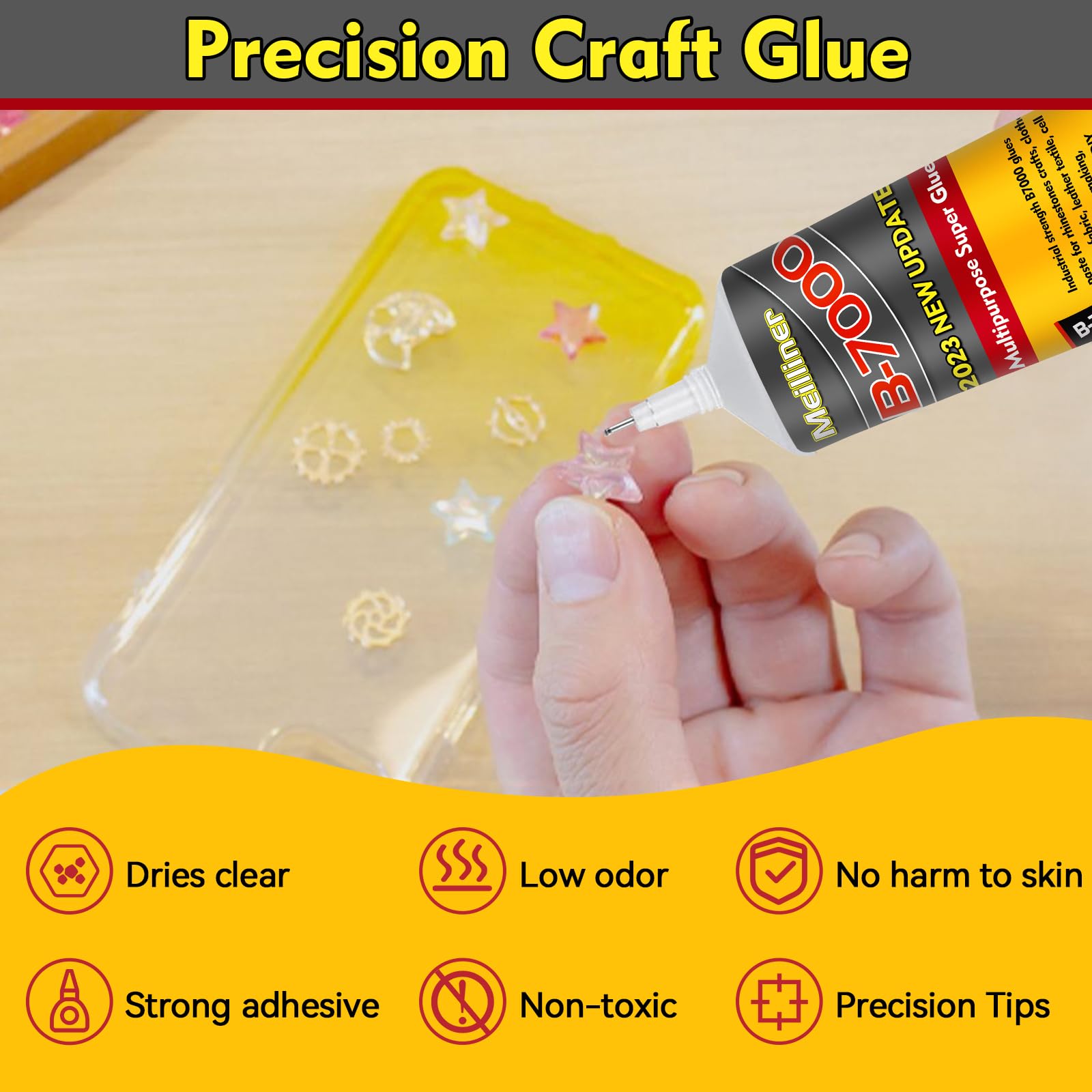 B7000 Clear Jewelry Glue for Rhinestones, Metal, Wood & Glass - 0.9 fl oz Multi-Purpose Craft Adhesive with Precision Tip - Perfect for DIY Jewelry Making, Nail Art, Photo Charms & Fabric Crafts (3-Pack)