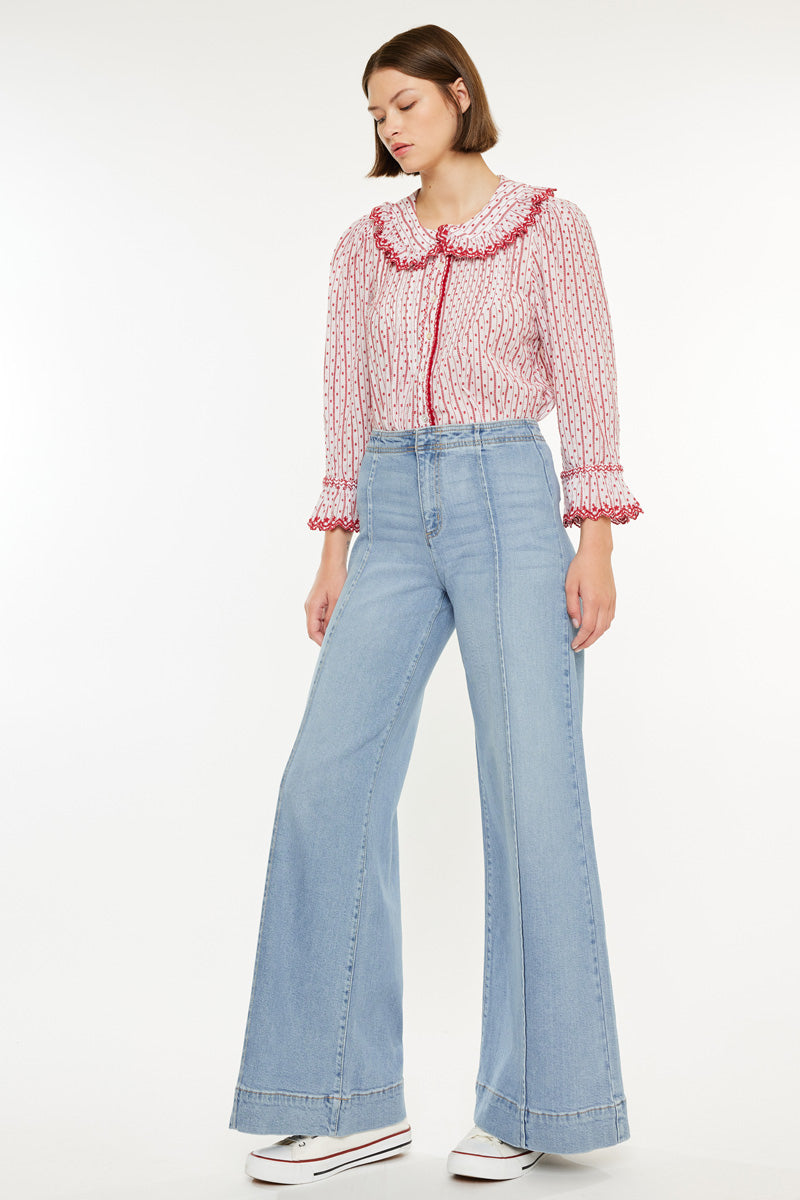 Deena High Rise Wide Leg Jeans for Women - Stretchy Comfort Denim Pants with Flared Fit - Perfect for Casual Outings, Work & Date Nights