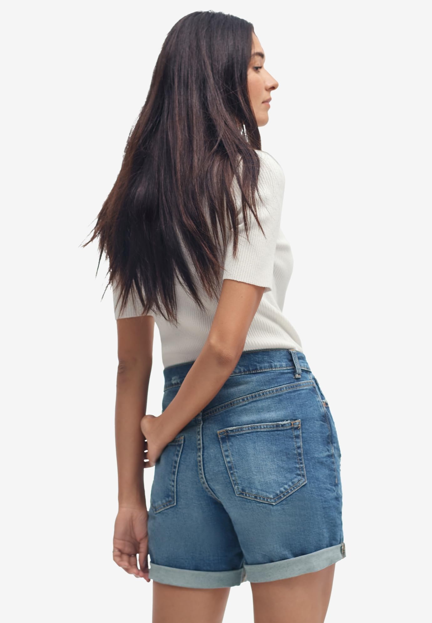 Ellos Women's Plus Size Denim Boyfriend Shorts - Comfortable Stretch High Waist Distressed Casual Summer Shorts for Women | Perfect for Beach, Vacation & Everyday Wear