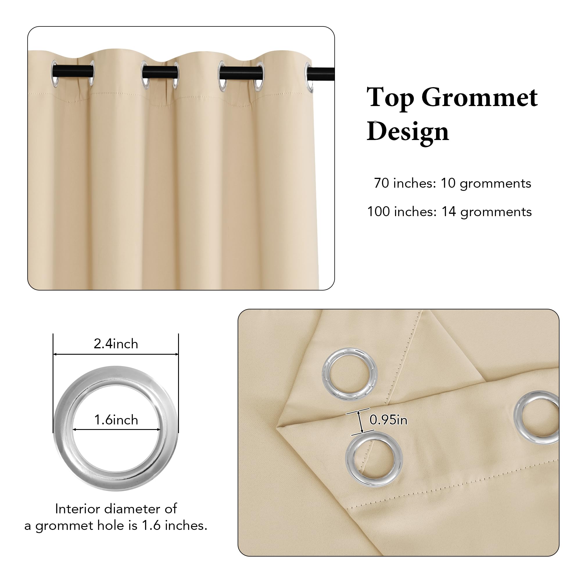 RYB HOME Heavy Duty Room Darkening Grommet Curtains - 100
