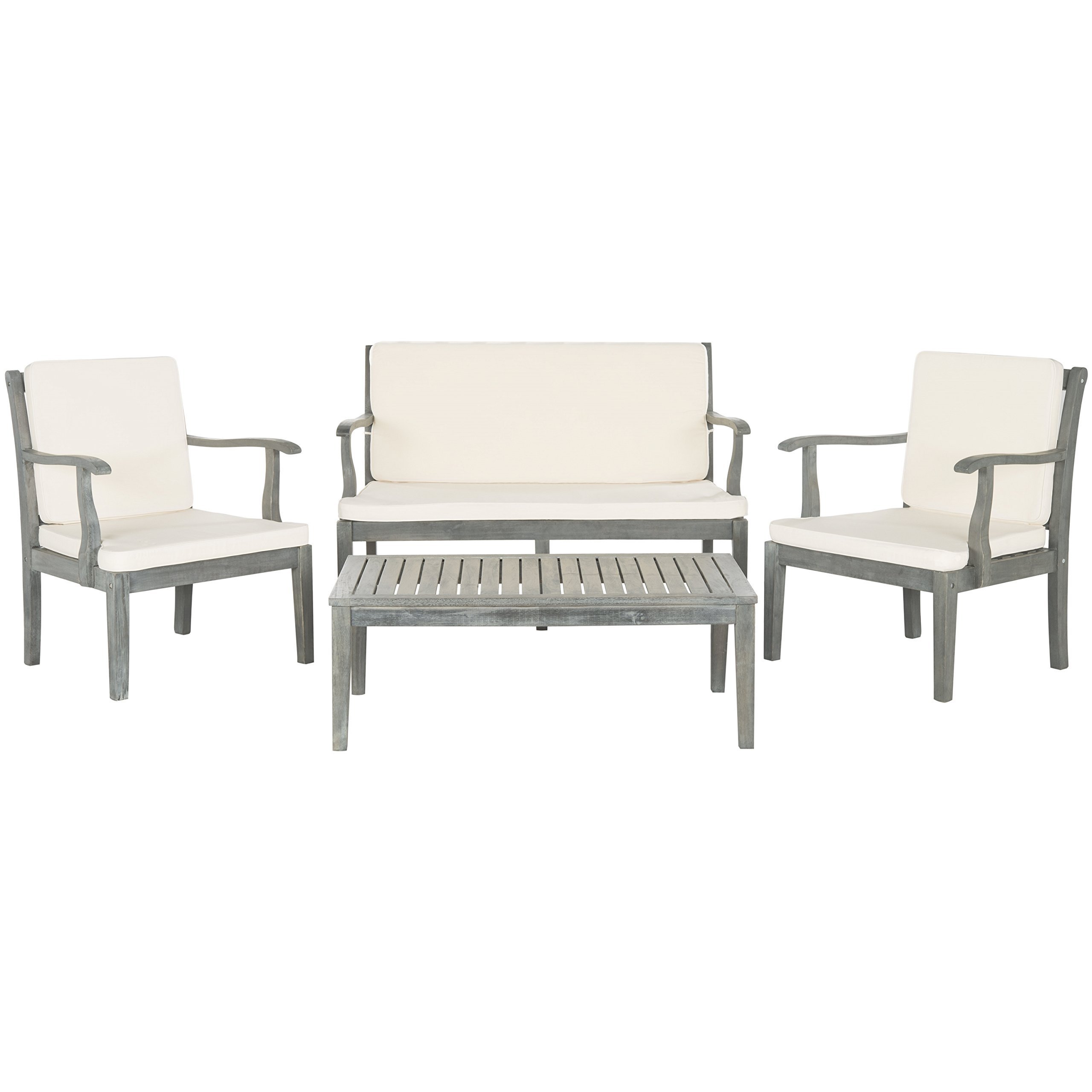 SAFAVIEH Bradbury 4-Piece Outdoor Patio Furniture Set - Wicker Sofa, Loveseat, Coffee Table & 2 Pillows - Weather-Resistant for Garden, Backyard, Poolside & Deck (Brown)