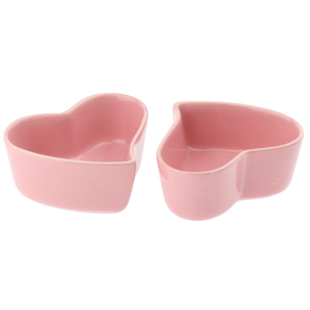 UJEAVETTE Small Ceramic Pet Bowl Set - 1 Pair Heart-Shaped Feeding Dishes for Hamsters, Rabbits & Small Animals | Durable Pink Food & Water Bowls for Cage, Hutch or Playpen Use