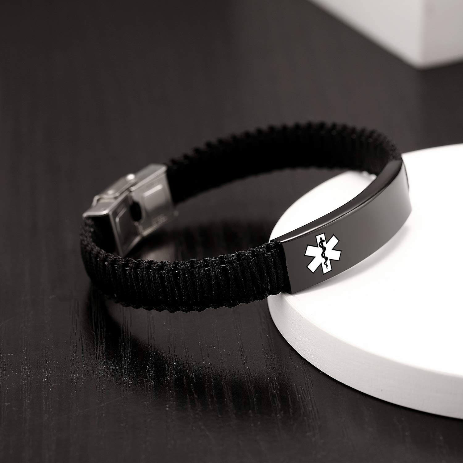 Diabetes Medical Alert ID Bracelet for Women & Men - Adjustable Handmade Nylon Braided Emergency Medical Bracelet - Perfect for Diabetic Patients, Travel & Daily Safety