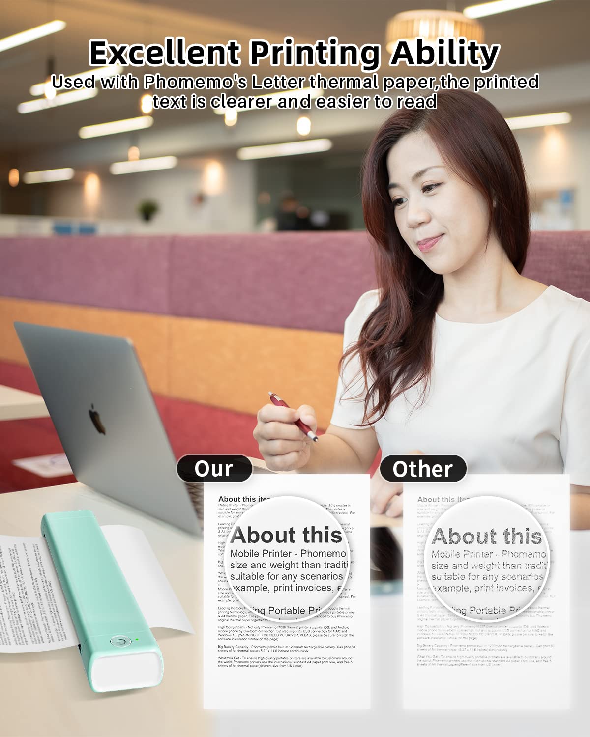 Phomemo Portable Wireless Bluetooth Printer for Travel - Compact Thermal Printer Compatible with iOS & Android, Supports 8.5