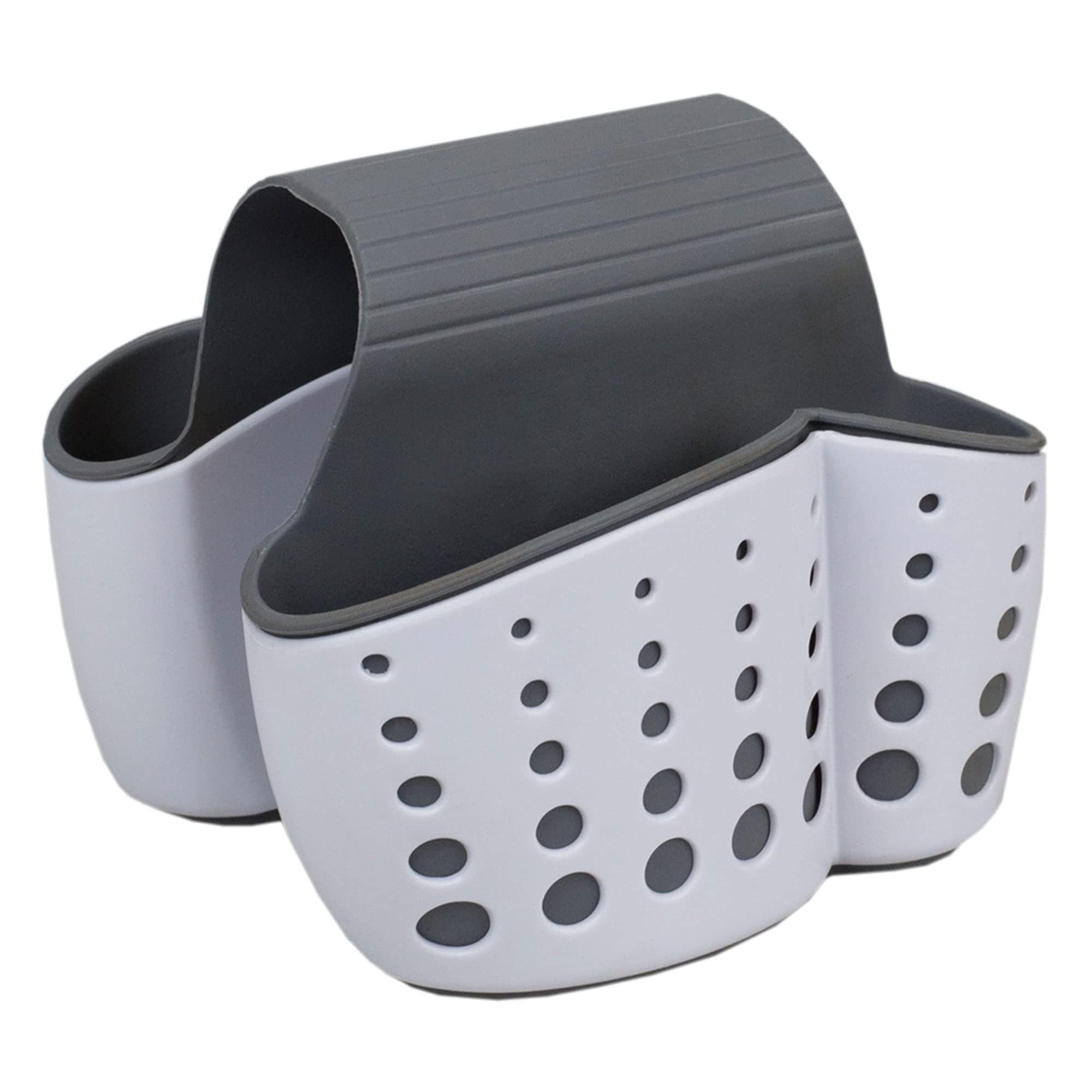 JOEY'Z Double Sided Hanging Sink Caddy Sponge Holder & Organizer - White/Grey Saddle Caddy for Kitchen, Bathroom & RV Sink Organization