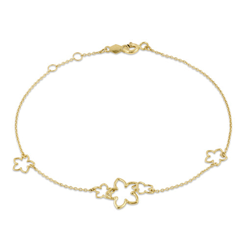 14K Yellow Gold Triple Flower Charm Bracelet for Women - Elegant Floral Jewelry Gift for Birthday, Anniversary & Special Occasions