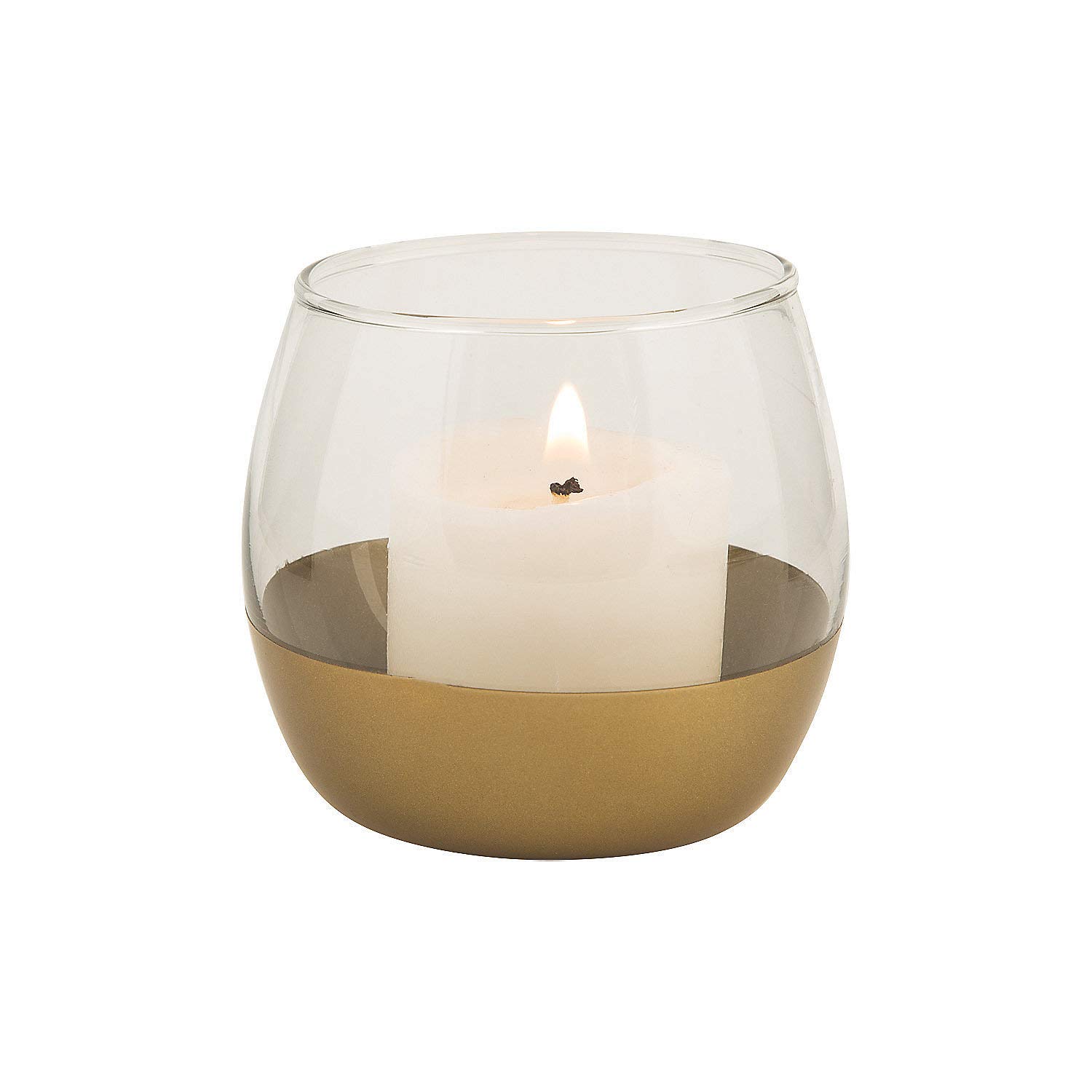 Fun Express Clear Votive Candle Holders with Gold Base - Set of 6 Elegant Glass Candle Holders for Halloween, Christmas, Wedding Centerpieces, Party Decor & Home Decoration - Perfect for Table Settings, Holiday Displays & Special Events