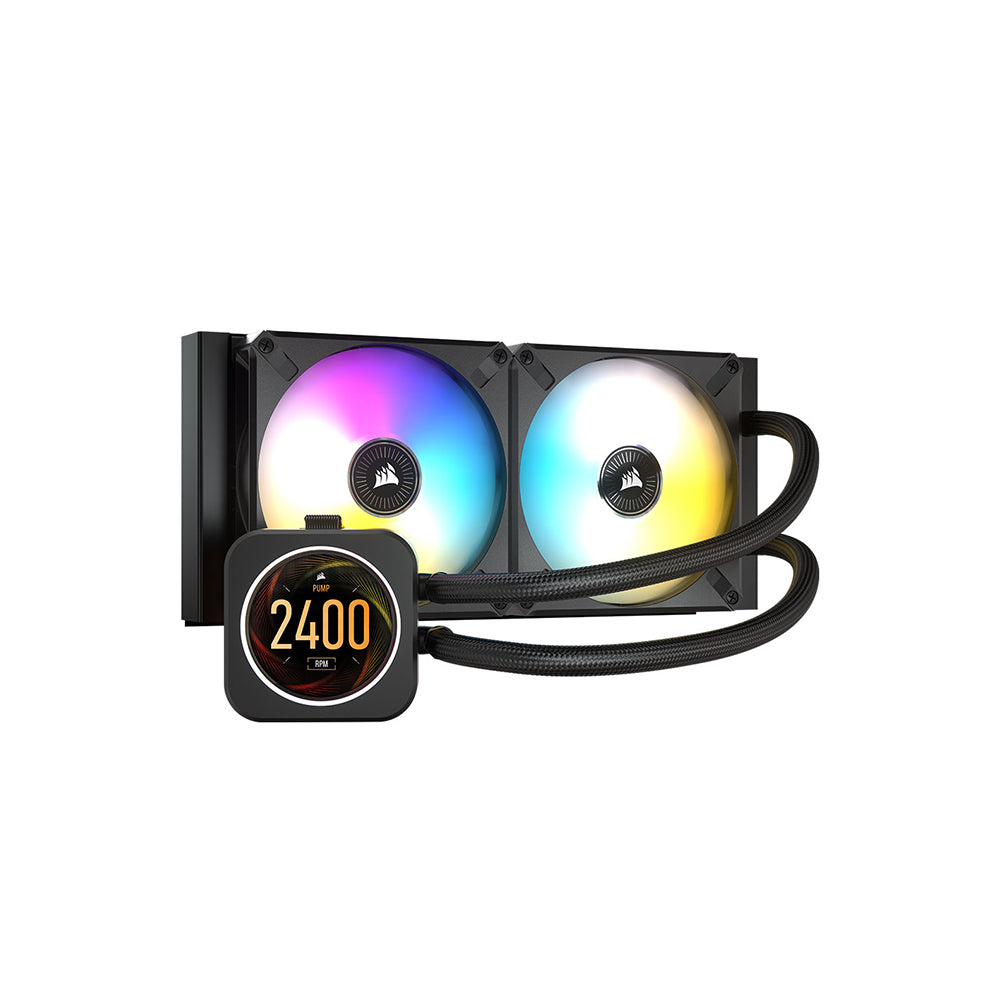 Corsair iCUE H100i ELITE LCD Display Liquid CPU Cooler - 240mm RGB AIO Liquid Cooling System with LCD Screen for PC Gaming and Overclocking - Perfect for High-Performance Gaming PCs and Workstations
