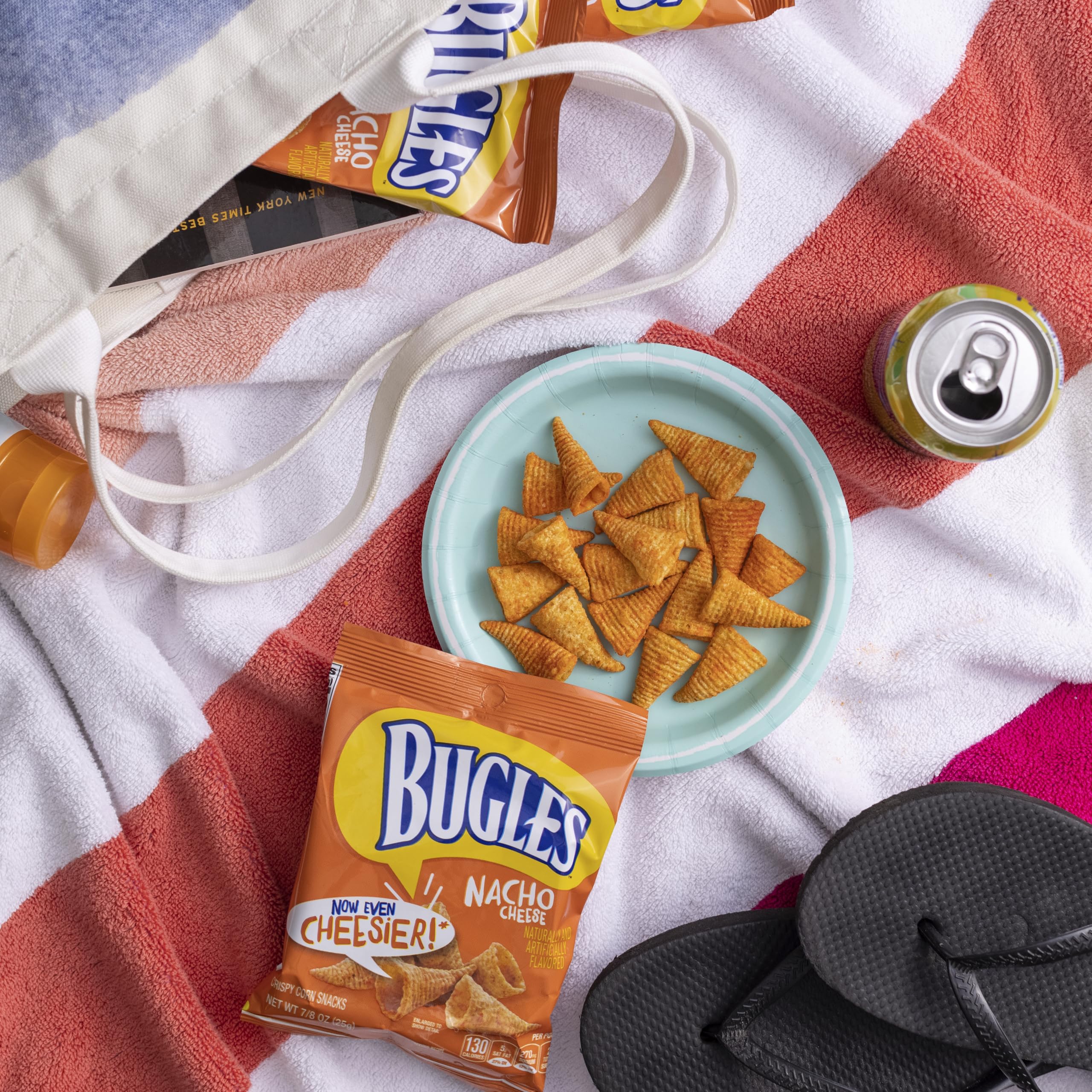 Bugles Nacho Cheese Corn Snacks, 0.875 Oz (Pack of 60) - Crunchy Party Snacks for Game Nights, Movie Time & Road Trips