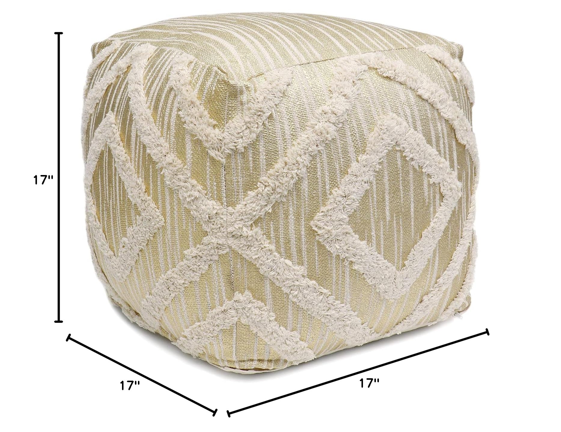 Pasargad Home Grand Canyon Cotton Pouf Ottoman - Ivory White Boho Floor Cushion for Living Room, Bedroom & Nursery - Cozy Seating & Footrest for Home Decor