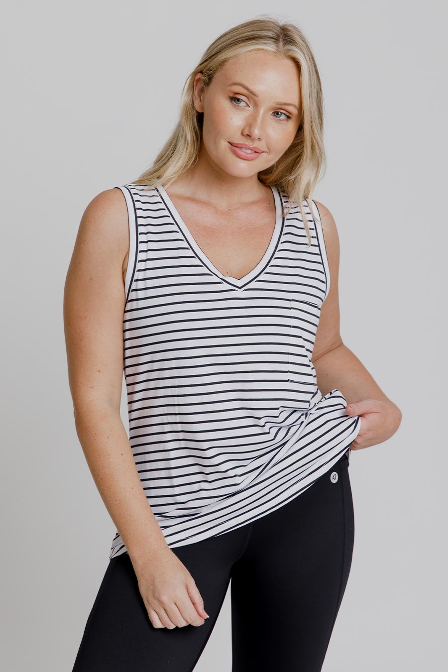 Pocket Tank Top - Black Stripe | Women's Casual Sleeveless Shirt | Perfect for Summer, Gym, and Layering