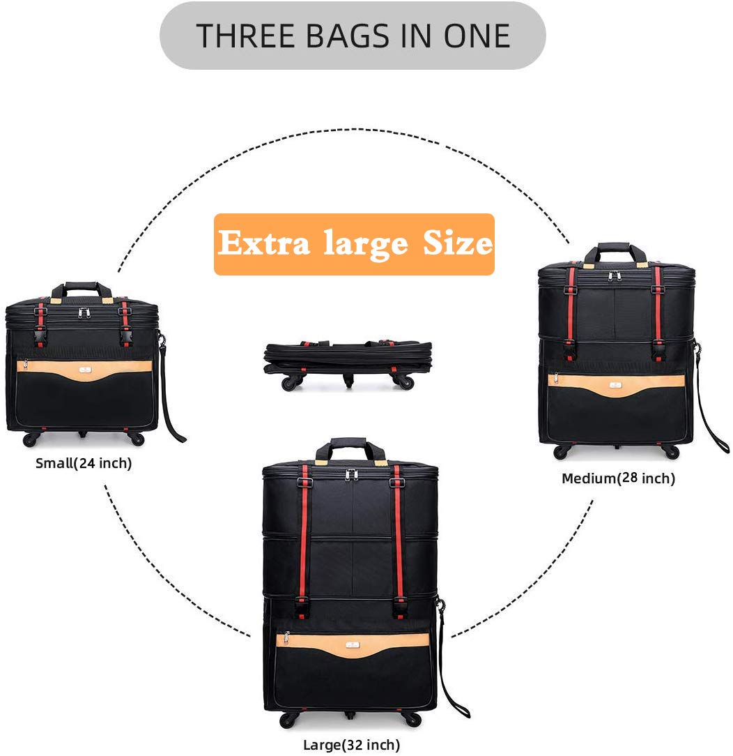 Ailouis 32 Inch Expandable Lightweight Rolling Duffel Bag with Wheels - Carry On Luggage for Travel, Foldable Suitcase Perfect for Airplane, Business Trips & Weekend Getaways