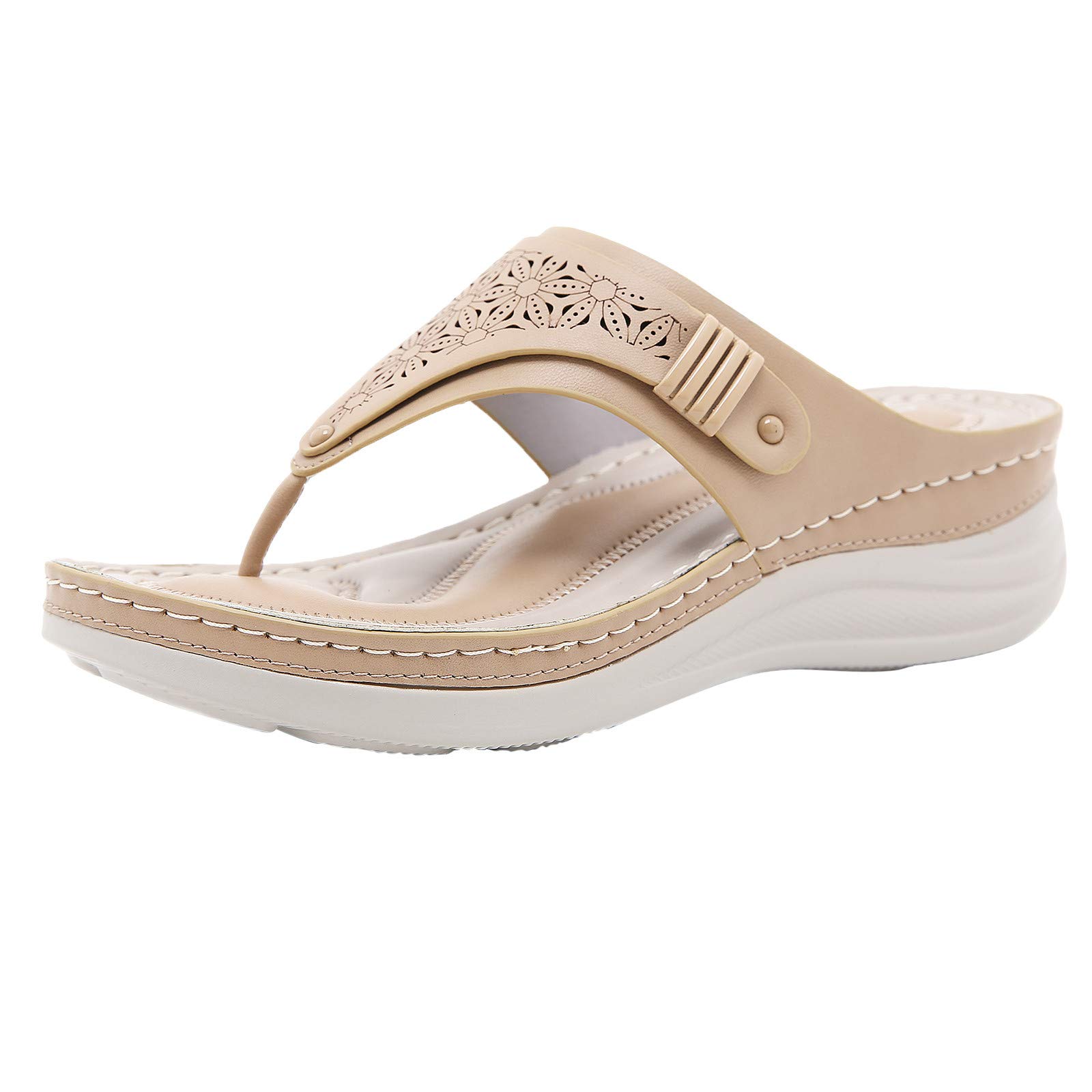 Women's Casual Slip-On Sandals - Comfortable Open-Toe Flip Flops Summer Beach Slides Slippers (Beige, Size 7) | Perfect for Beach, Pool, Vacation & Everyday Wear