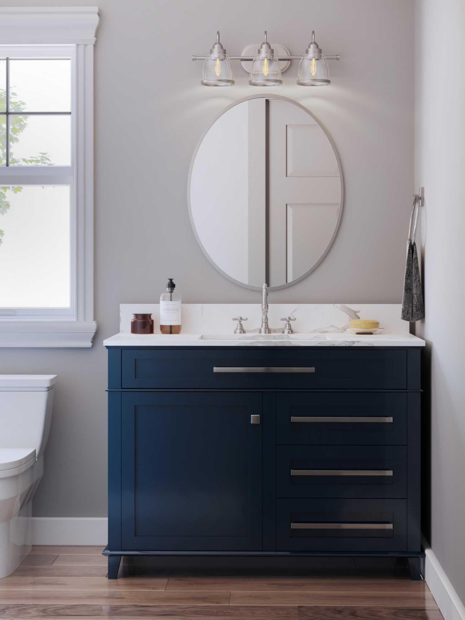 Progress Lighting Saluda Collection 3-Light Clear Glass Coastal Bath Vanity Light in Antique Bronze - Perfect for Beach House Bathrooms, Coastal Decor & Nautical Themed Homes
