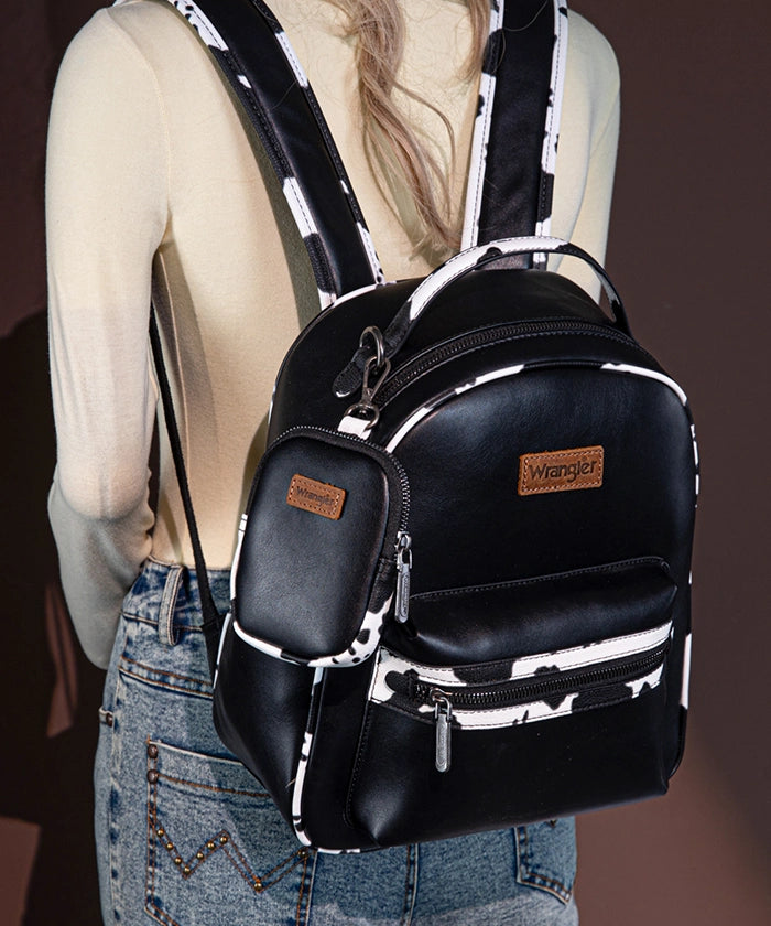 Wrangler Cow Print Backpack for Women & Men - Durable Laptop Backpack with USB Charging Port - Perfect for School, College, Travel & Outdoor Adventures