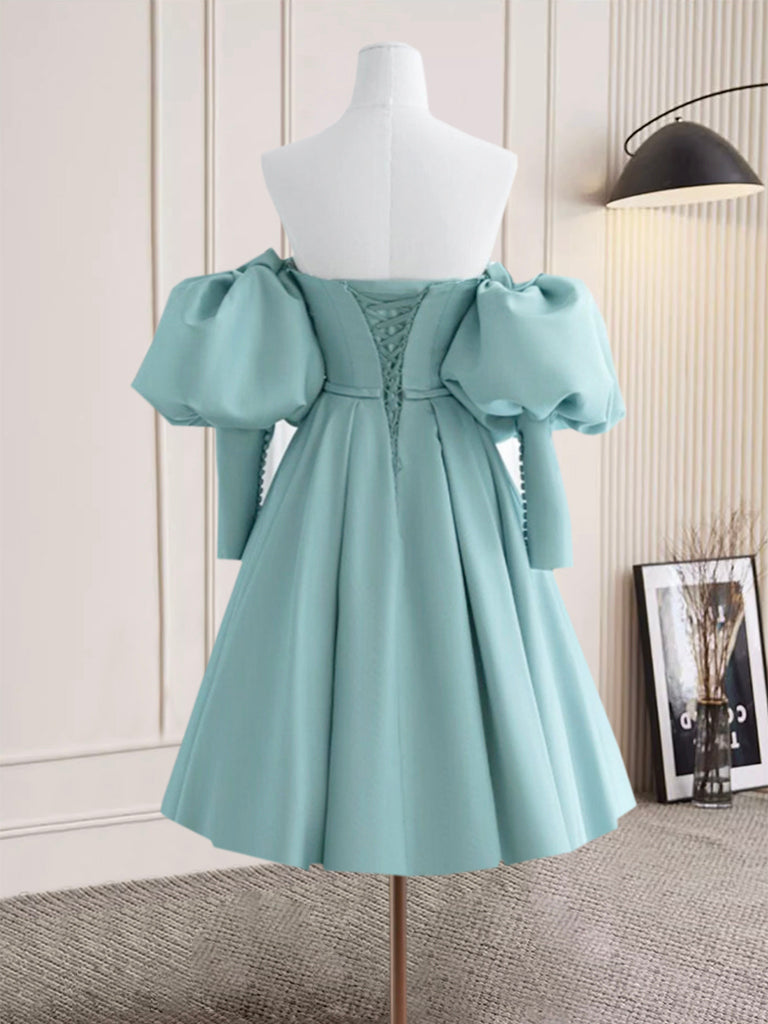 Elegant Sweetheart Neck Satin Blue Short Prom Dress for Women | Cute Homecoming Party Gown | Perfect for Prom Night, Homecoming Dance & Special Occasions