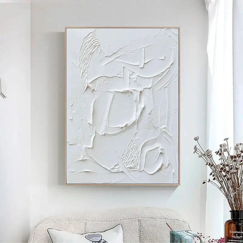 White Minimalist Textured Painting Canvas #MM010 - Premium Abstract Wall Art for Modern Home & Office Decor