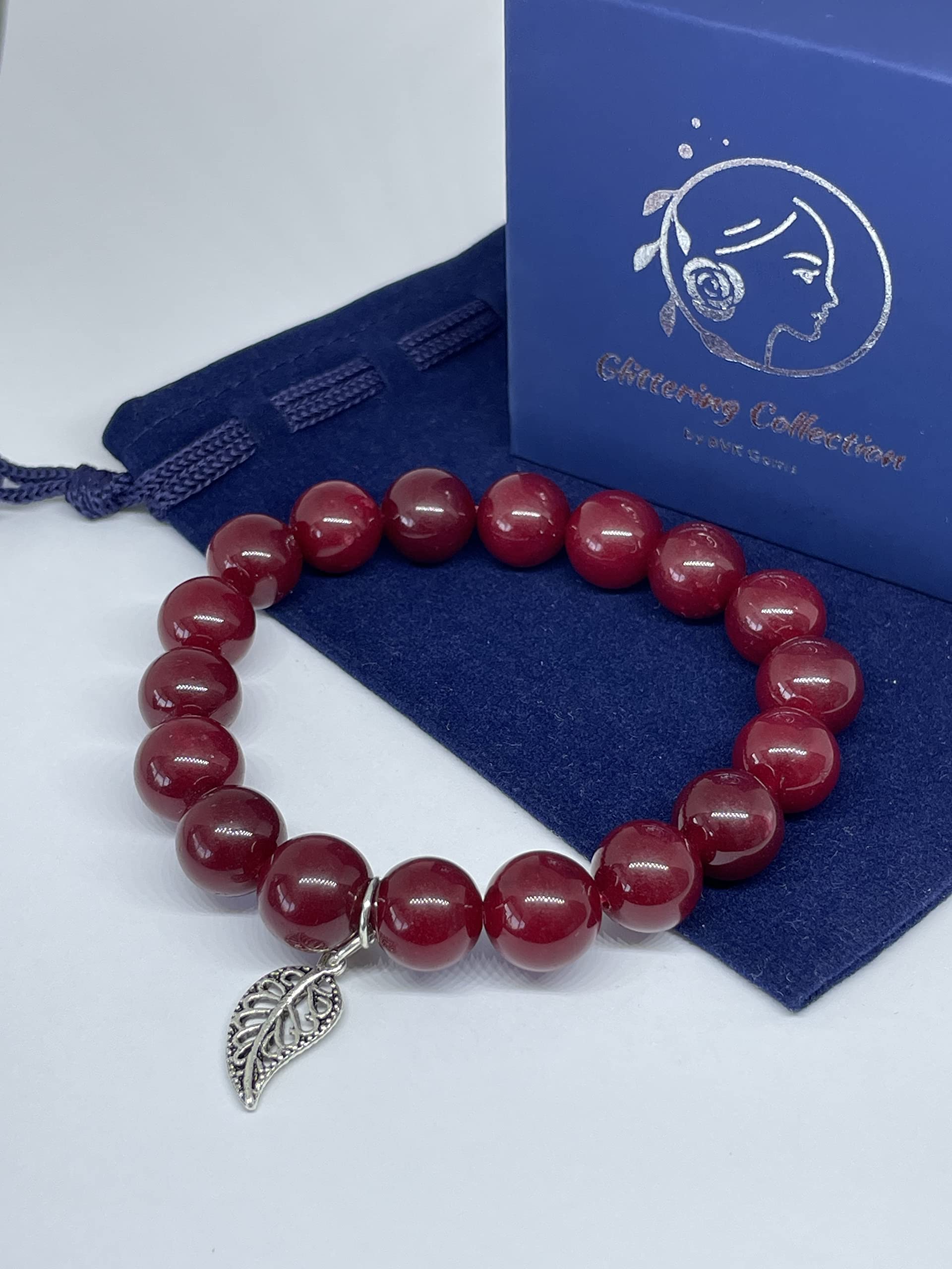 Genuine Red Agate Stretch Bracelet for Women - Stackable Silver Charm Healing Bracelet, Handmade Beaded Bracelet with 10mm Smooth Agate Rondelle Beads | Perfect for Yoga, Meditation, and Everyday Boho Fashion