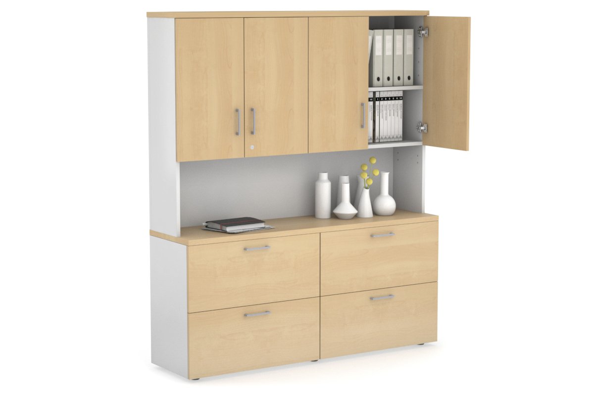 Small Lateral Filing Cabinet with Hutch and Doors - 1600W x 750H x 450D - Perfect for Office Organization and Document Storage