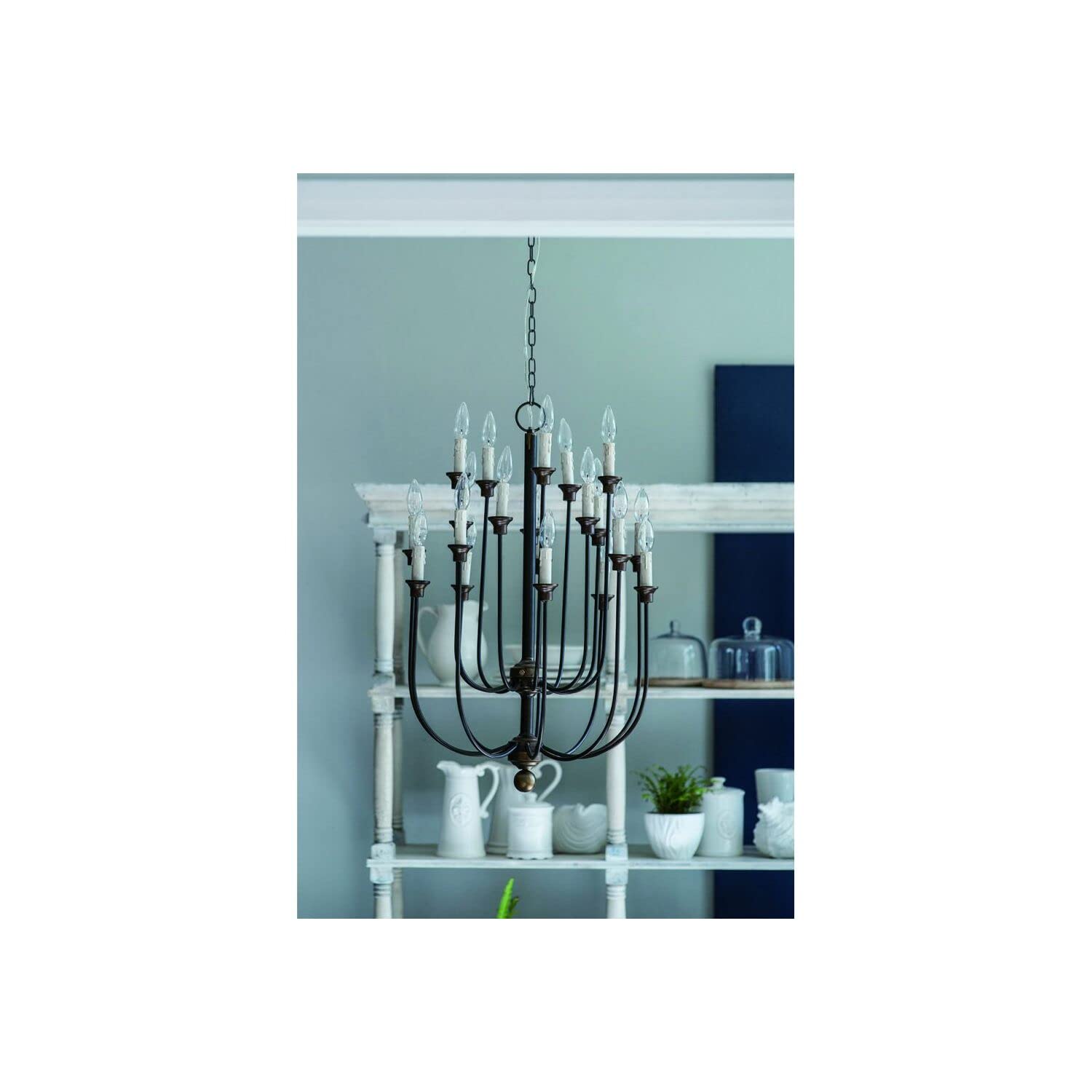 Benzara BM187943 Traditional Decorative Metal Chandelier with Multiple Candles - Bronze & Cream Finish - Perfect for Dining Room, Living Room, or Bedroom Lighting