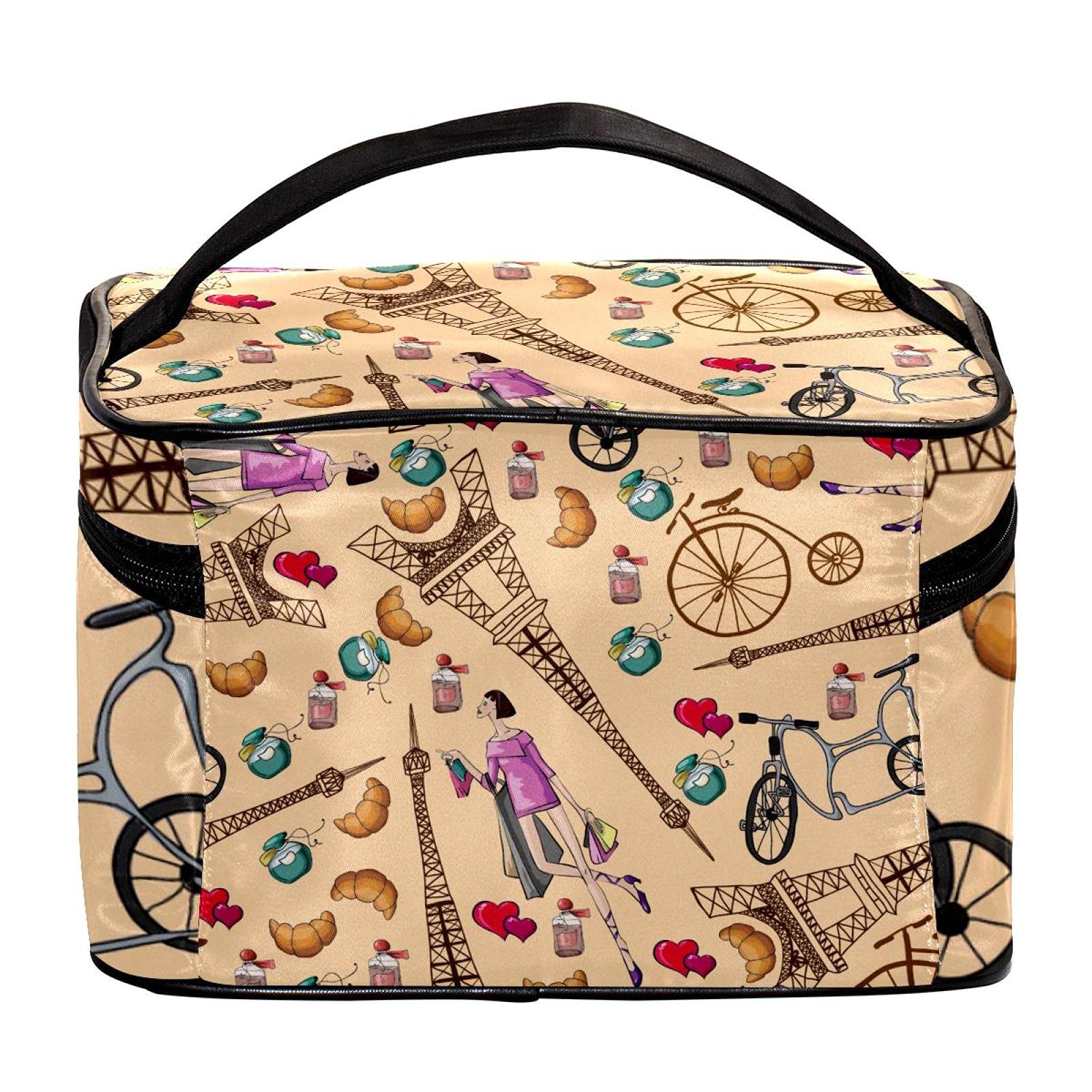 Stylish Cartoon Paris Eiffel Tower Perfume Heart Travel Makeup Bag - Large Cosmetic Organizer with Zipper for Women & Girls | Perfect for Travel, Gym, and Daily Essentials Storage