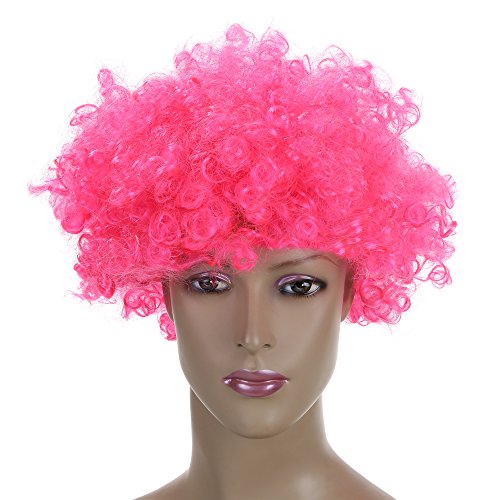 EXCLUZO Colorful Clown Afro Wig - Curly Synthetic Hair Costume for Halloween, Cosplay, Football Games & Themed Parties - Perfect for Costume Parties, Carnival Events and Sports Fan Outfits