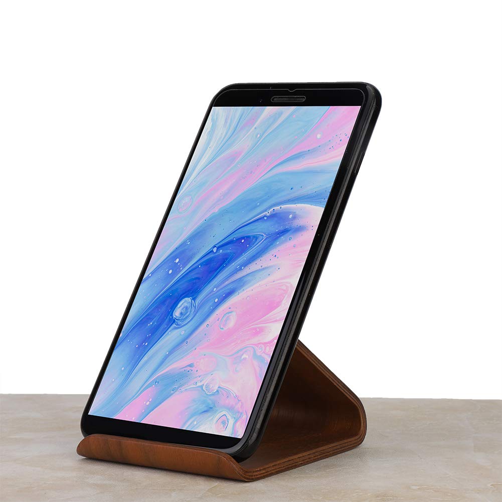 Premium Fudax Wooden Skid-Proof Phone Stand with Self-Adhesive Pads - Walnut Finish Office & Home Desk Organizer for Smartphones, Perfect for Video Calls, Reading & Hands-Free Viewing