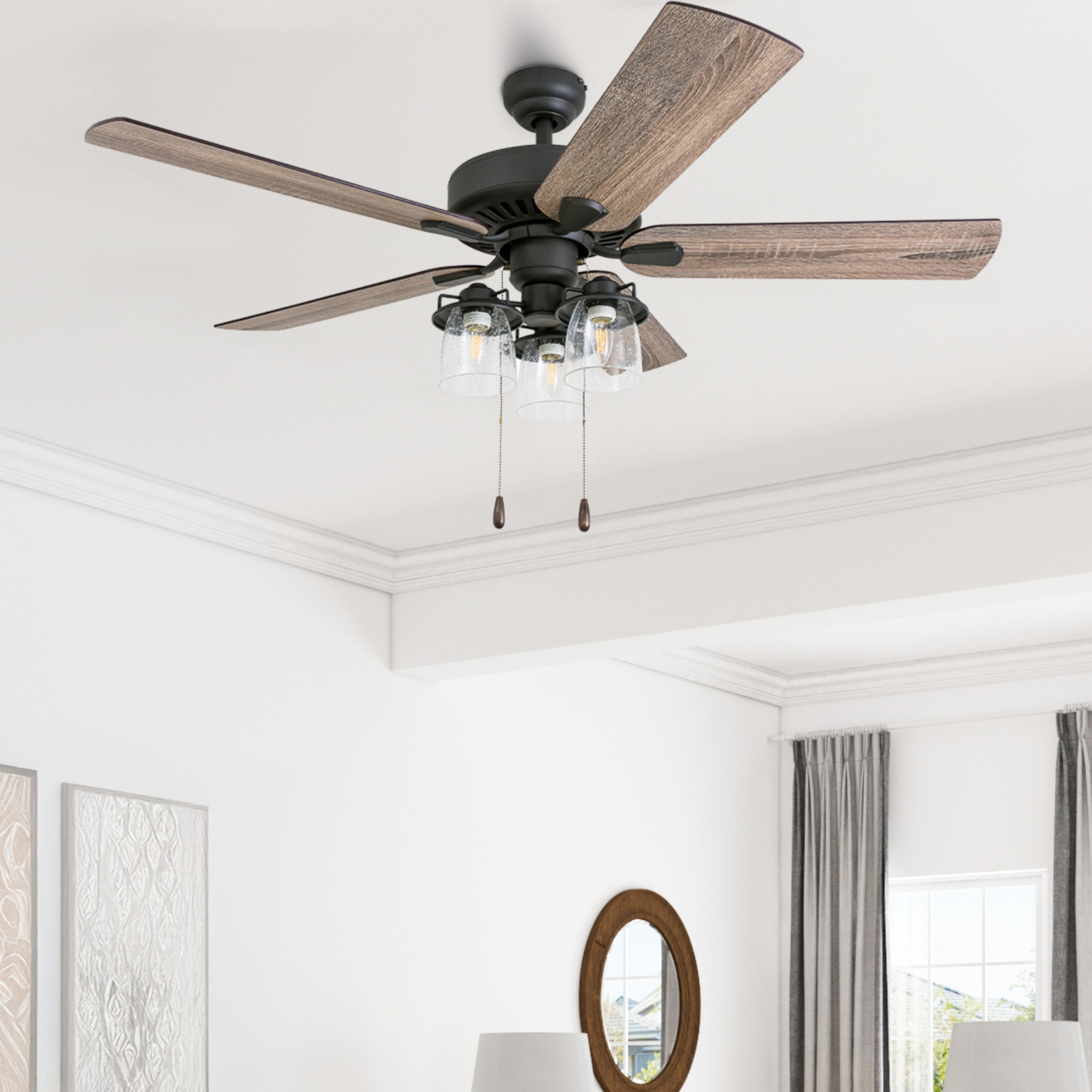 52 Inch Briarcrest Bronze Remote Control Ceiling Fan with Light Kit - Quiet Reversible Motor for Bedroom, Living Room, and Outdoor Patio