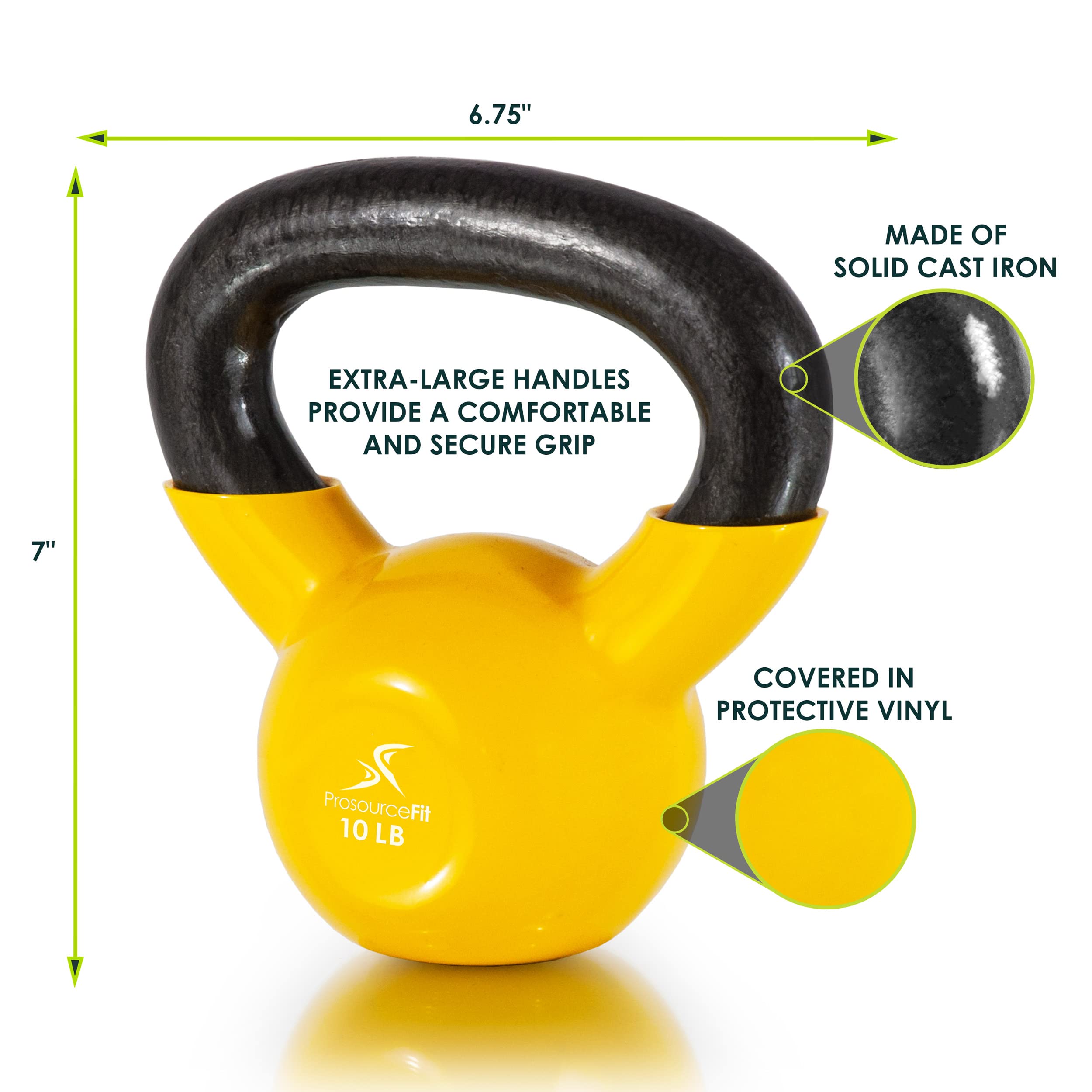 ProsourceFit Vinyl Coated Cast Iron Kettlebells - 5-50lbs Weight Set for Strength Training, CrossFit, HIIT & Home Gym Workouts - Durable Full Body Exercise Equipment for Men & Women