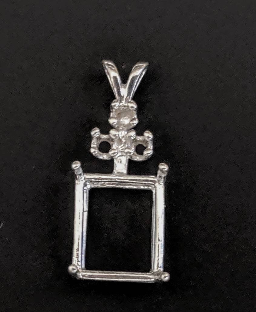 6x4mm & 14x10mm Emerald Cut Sterling Silver or 14K White/Yellow Gold Pendant Setting with Accent Stones | Handcrafted in USA | Perfect for Necklaces, Jewelry Making & Gift Giving