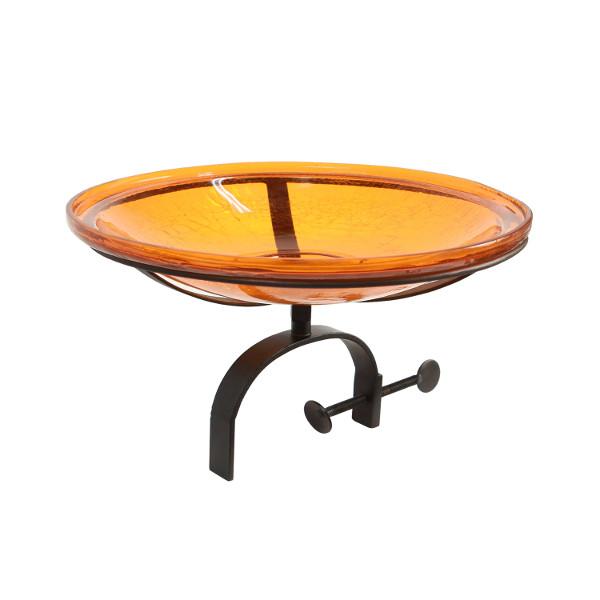 Handmade Mandarin Crackle Glass Birdbath Bowl - Outdoor Garden Decoration for Birds & Wildlife - Perfect for Patio, Yard & Backyard Bird Watching