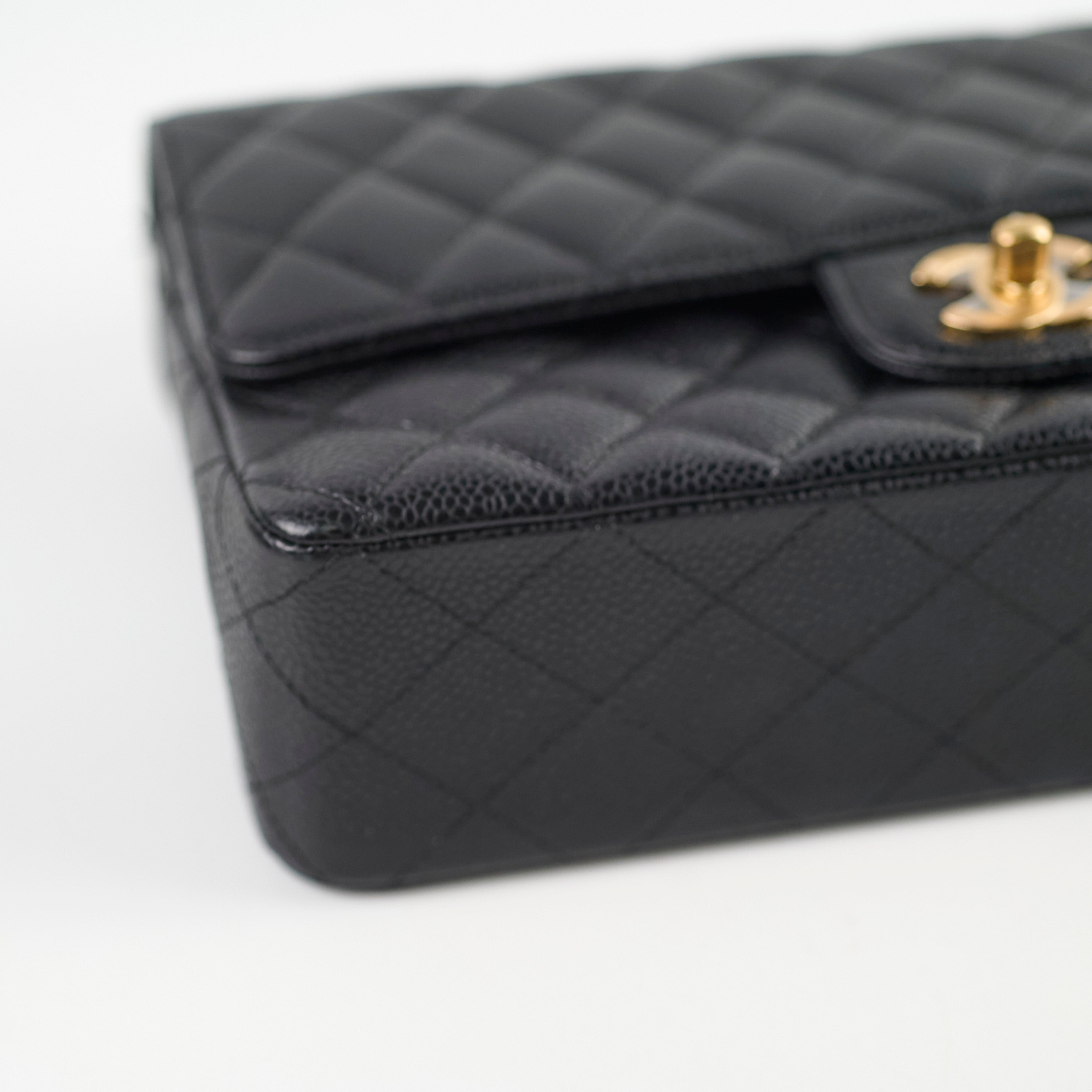 Chanel Medium/Large Caviar 24k Gold Double Classic Flap Bag in Black | Luxury Designer Handbag for Women | Perfect for Evening Events, Parties & Special Occasions