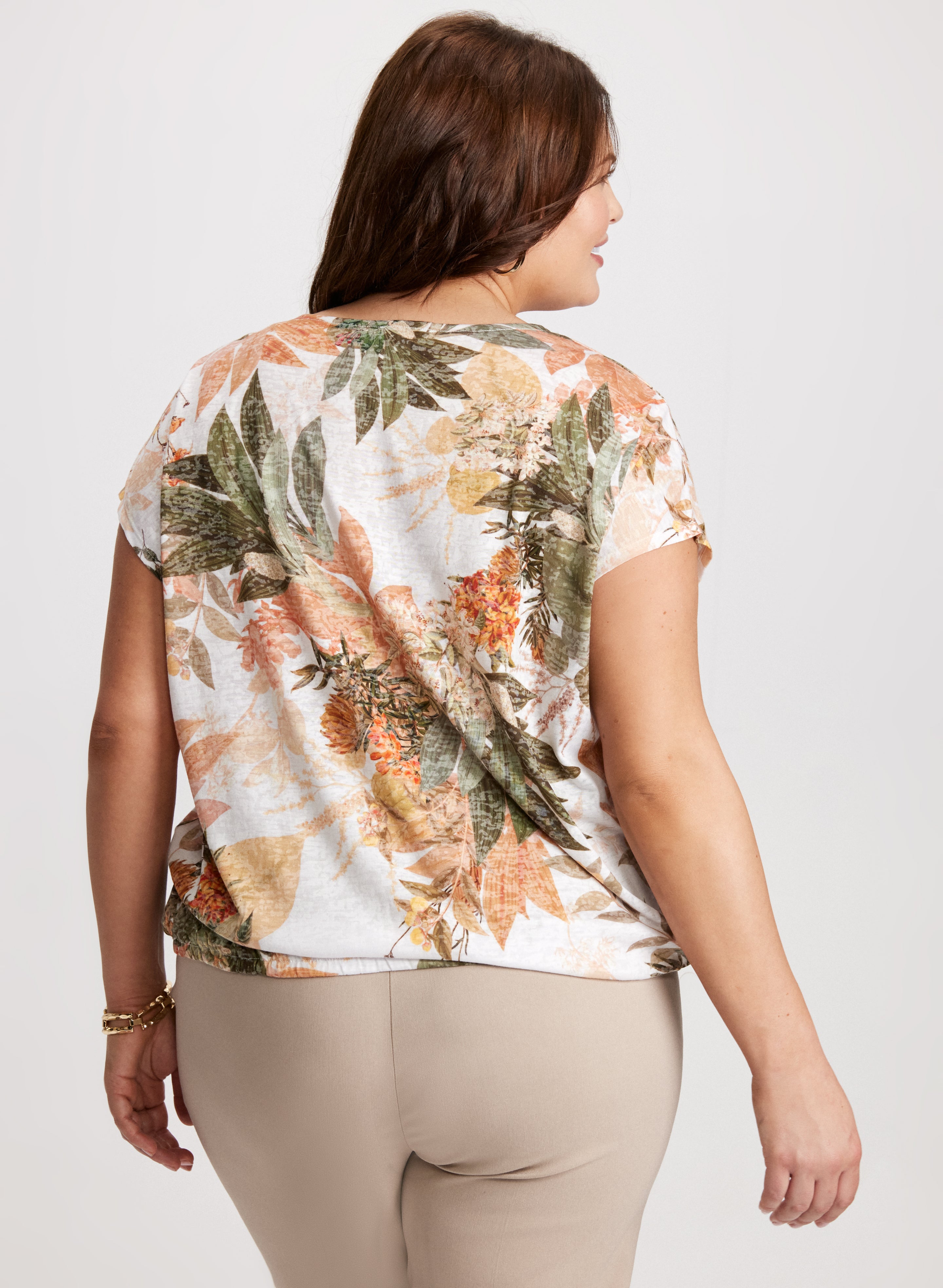 Embellished Floral Burnout T-Shirt for Women - Stylish Casual Top for Summer, Beach, and Everyday Wear
