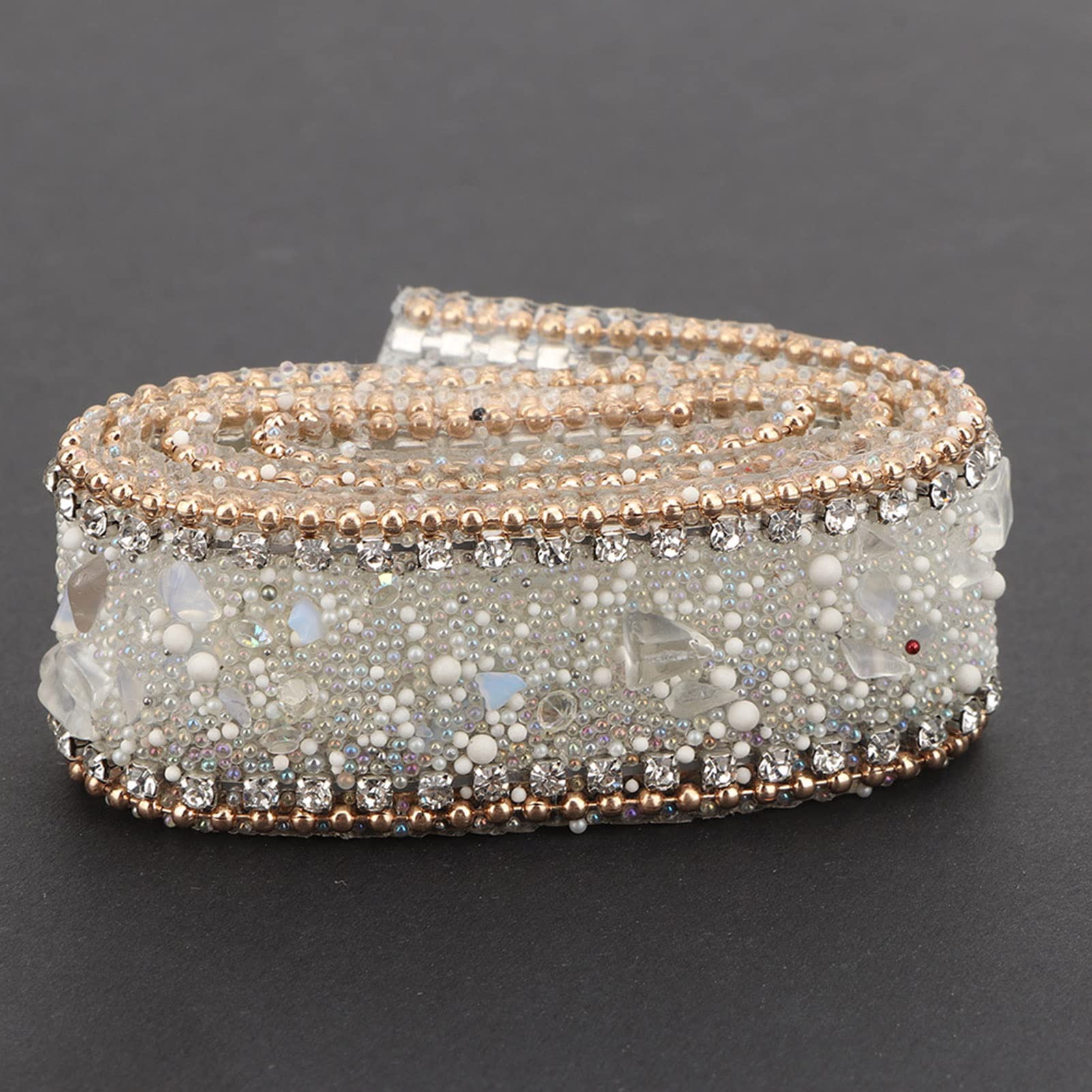 Rhinestone Ribbon & Crystal Chain Trim - Gold Bead Embellishment for Wedding Dresses, Bridal Gowns & Evening Wear Decoration | Elegant Dress Embellishment for DIY Fashion & Formal Attire