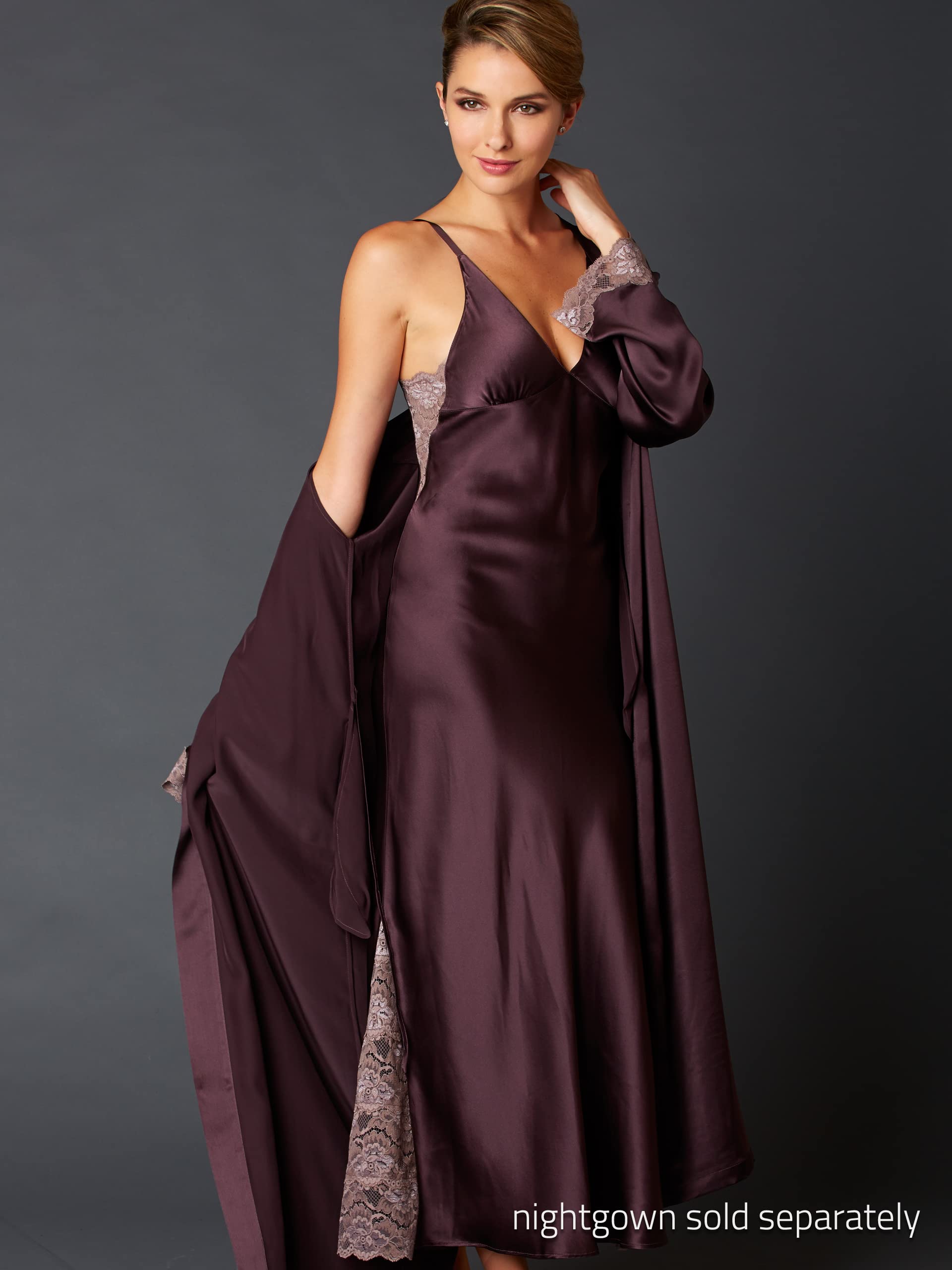 Luxury Women's 100% Pure Silk Robe with Elegant Lace Trim - Indulgence Collection Lingerie for Bridal, Honeymoon & Spa - Premium Gift Box Packaging