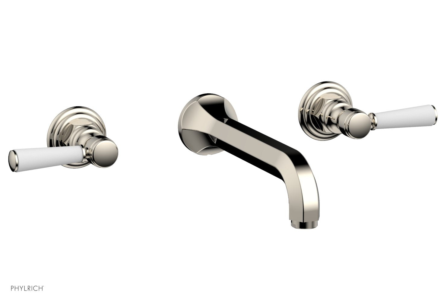 HEX TRADITIONAL Wall Mount Lavatory Faucet Set - Satin White Lever Handles (500-12) - Perfect for Bathroom Sink, Powder Room & Guest Bath Installation