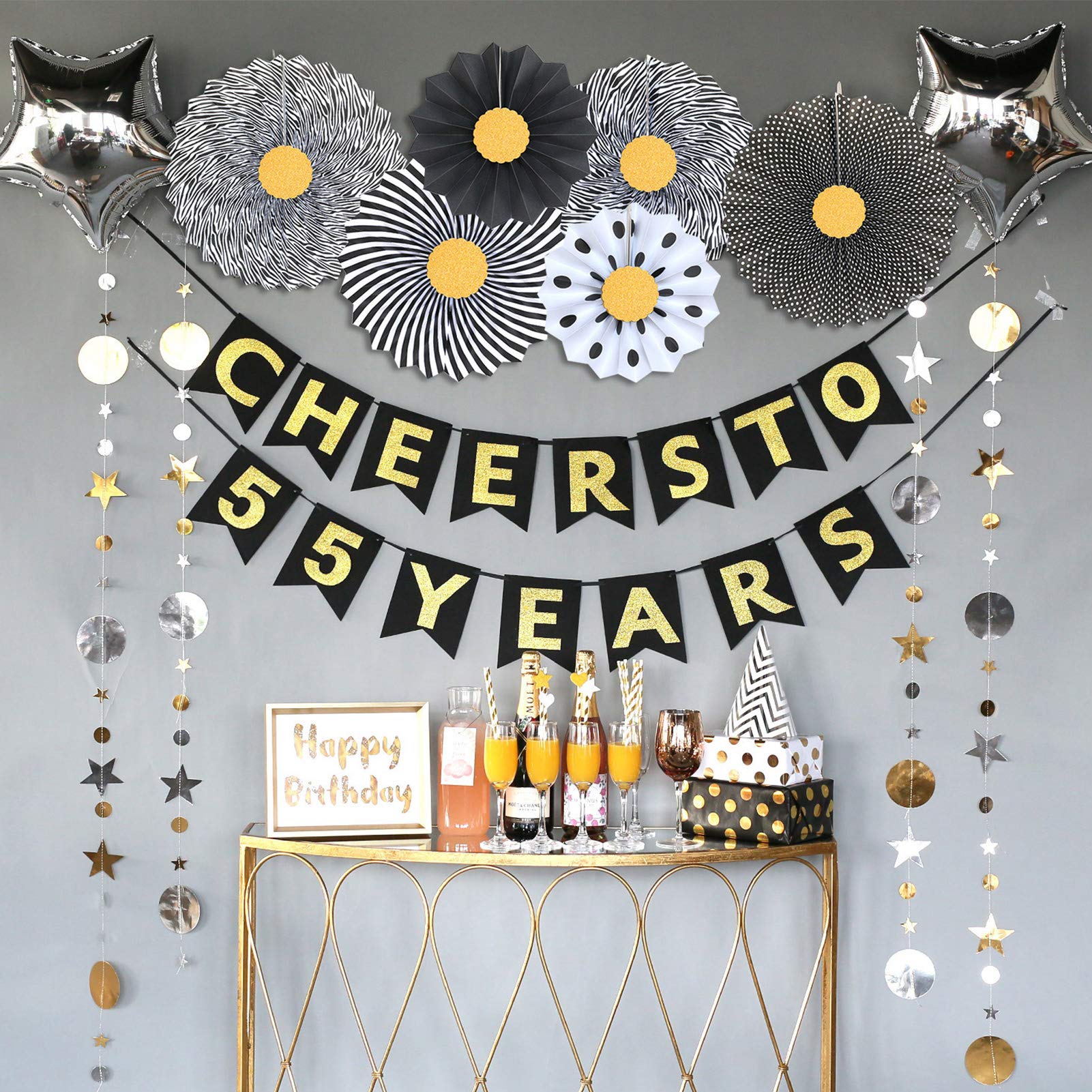 Homond 55th Birthday Decorations for Women & Men - 55th Anniversary Party Supplies, Cheers to 55 Years Banner, 55 Bday Decor - Perfect for Milestone Celebrations, Retirement Parties & Golden Anniversary Events