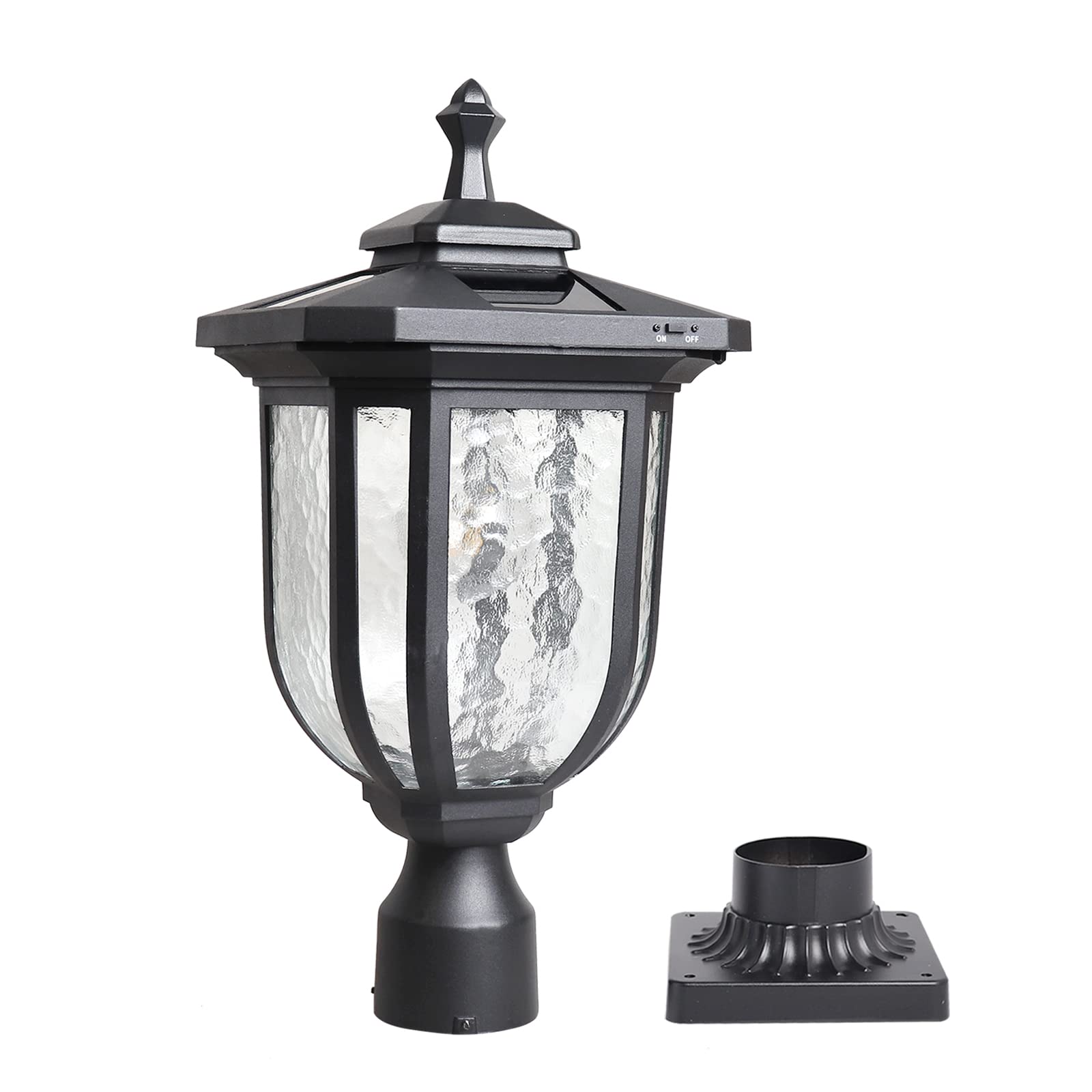 KMC ST4322Q Solar Post Lights - 120 Lumen Outdoor Solar Lamp with 3-Inch Fitter Base, Die-Casting Aluminum Black Pier Mount - Perfect for Garden, Yard, Pathway, and Landscape Lighting