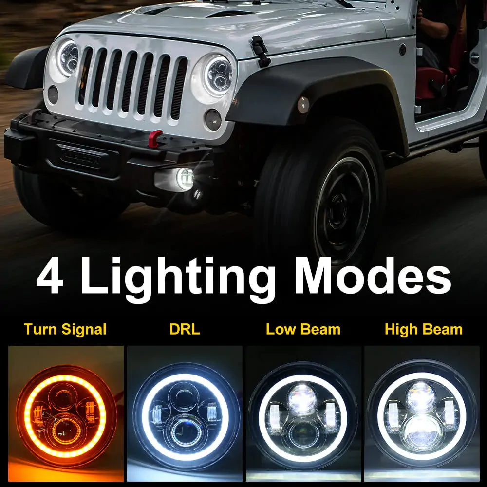 LOYO LED Halo Headlights with Amber Turn Signal + LED Halo Fog Lights Kit Compatible with 2007-2018 Jeep Wrangler JK - Upgrade Lighting for Off-Road Adventures & Night Driving