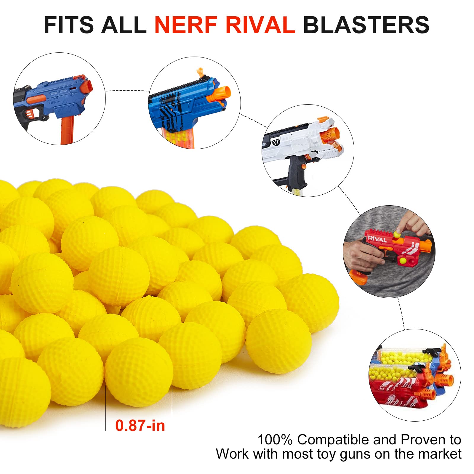 500 Rounds Refill Pack - Bulk Foam Ammo Balls Compatible with Nerf Rival Guns & Toy Blasters | High-Impact Rounds (HIR) | Yellow Replacement Bullets for Nerf Battles, Target Practice & Outdoor Play