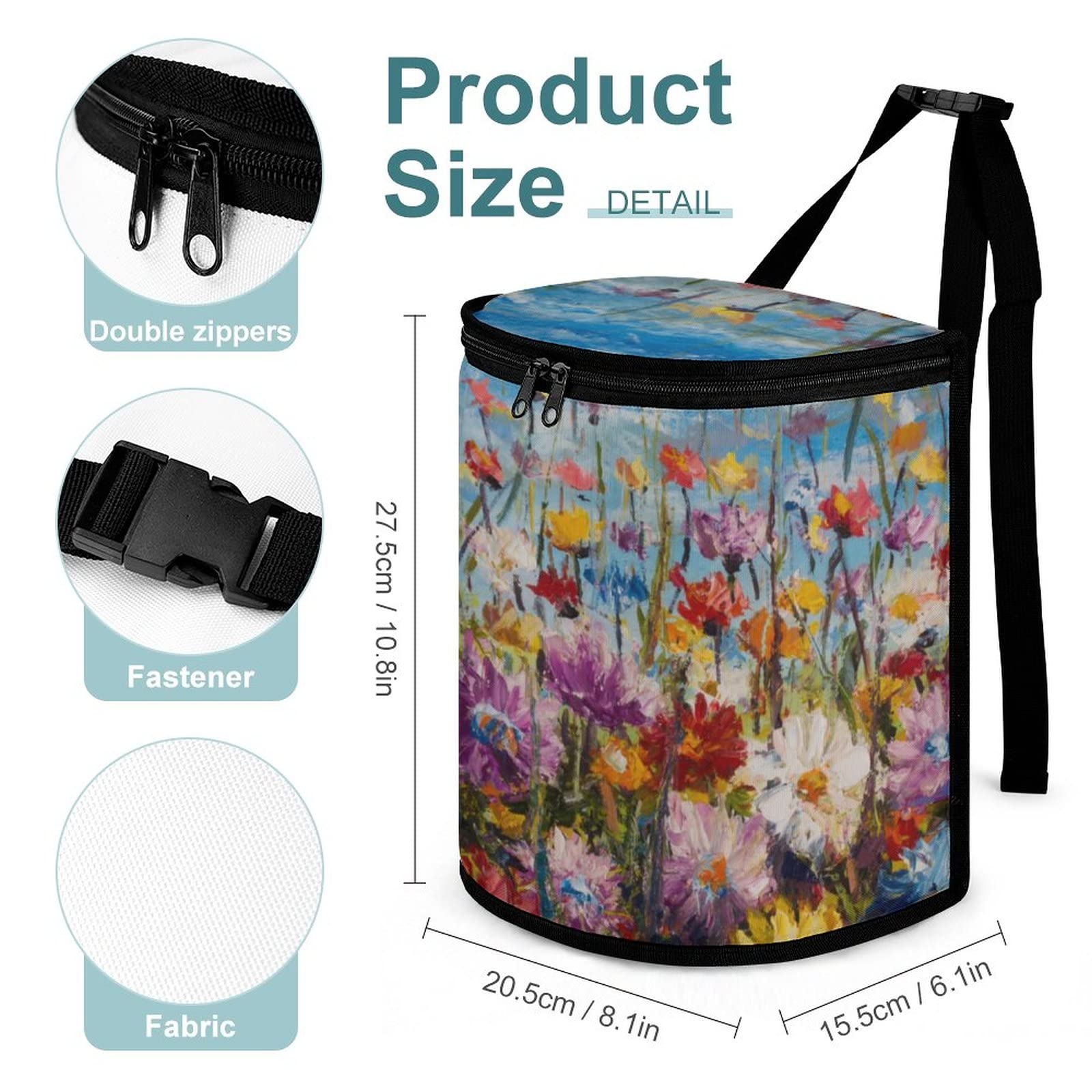 Niapessel Car Trash Can with Lid - Waterproof Leak-Proof Hanging Garbage Bin for Cars, Trucks & SUVs | Beautiful Floral Pattern | Perfect for Road Trips, Commuting & Keeping Your Vehicle Clean