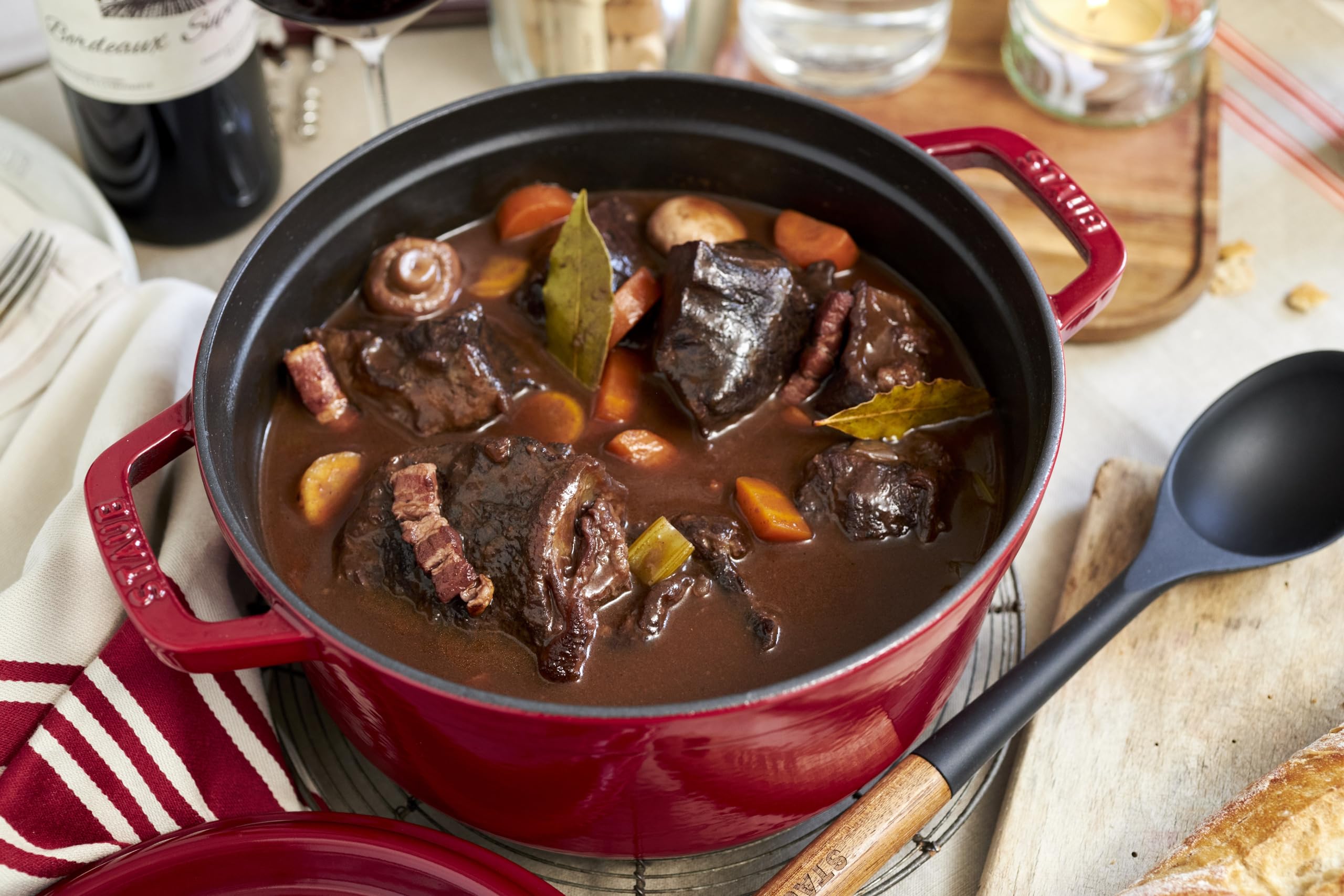 STAUB 40502-294-0 Round Cocotte, 3.8 Quart Enameled Cast Iron Dutch Oven, Cherry Red (Bordeaux) - Perfect for Braising, Stewing & Slow Cooking Soups